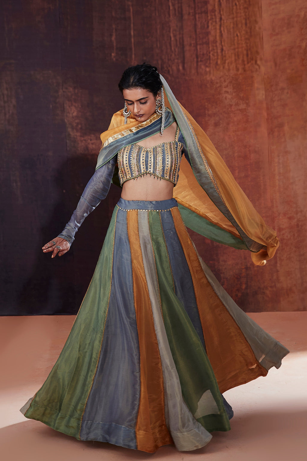 Multi-Coloured Tissue Lehenga Set | Stunning Designer Indian Occasion Wear