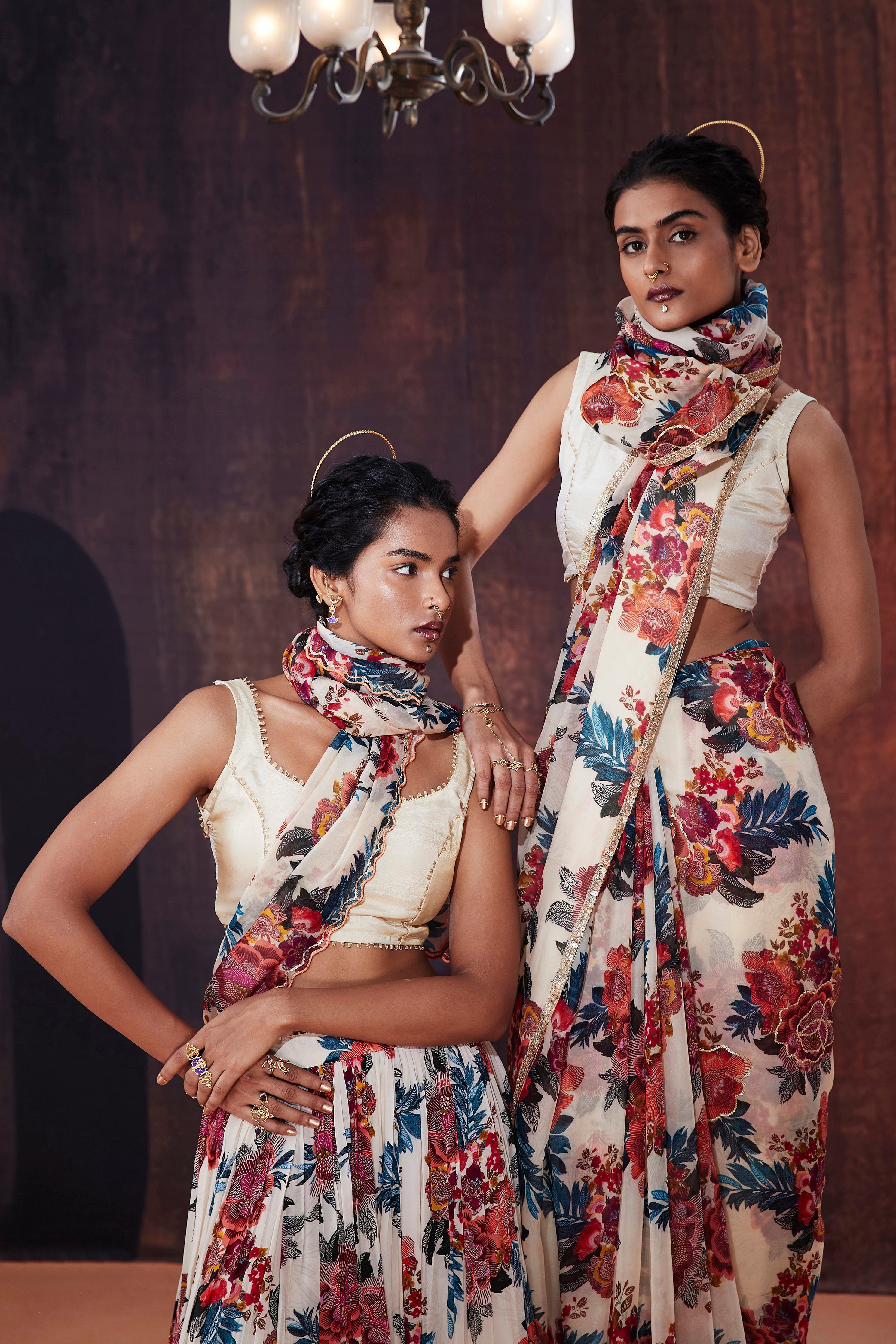 Ivory Floral Printed Lehenga Saree | Stunning Indian Wedding & Occasion Wear 