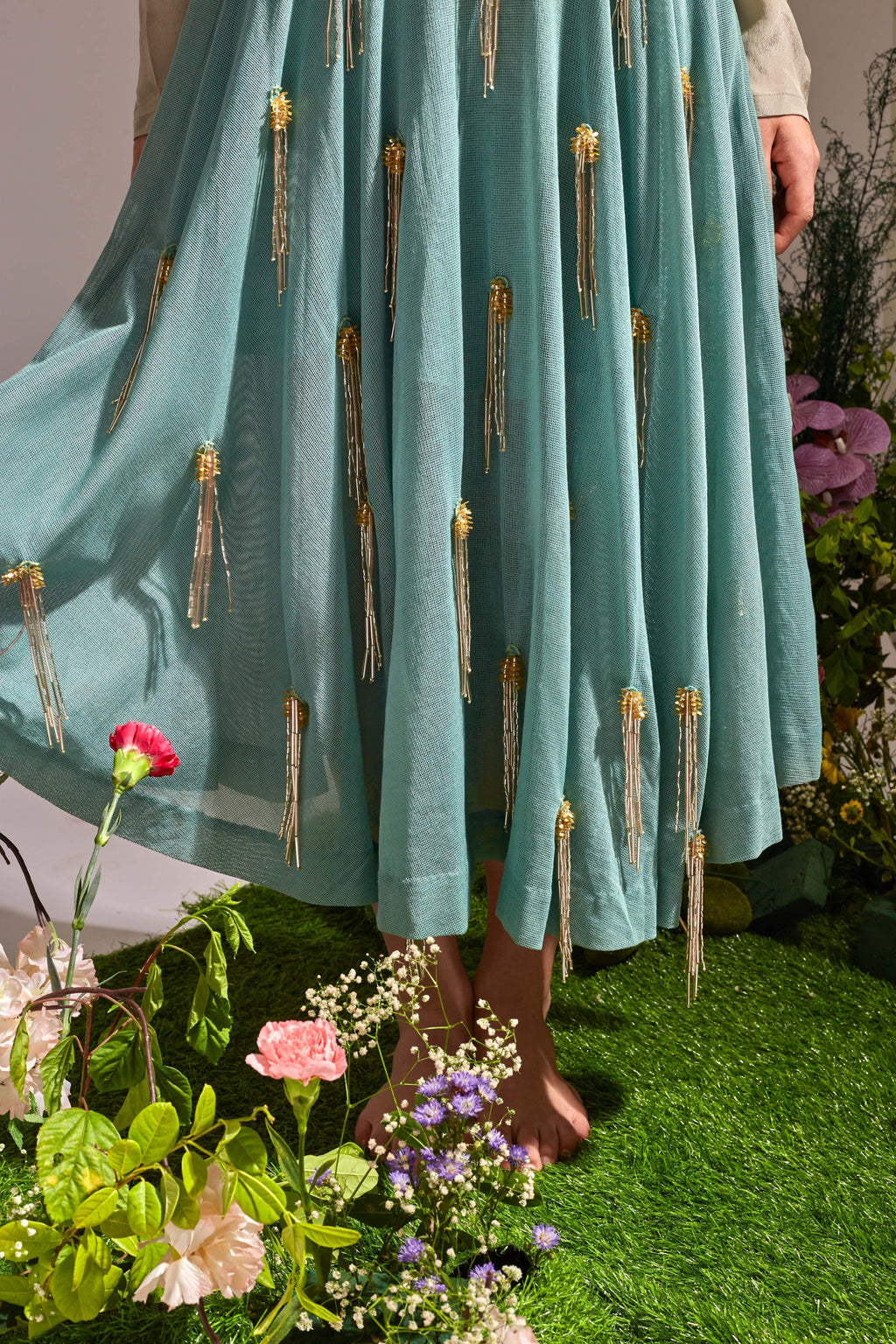 Fleuri | Scallop-Cut Top & Mesh Skirt Set An'era by Asmita Verma