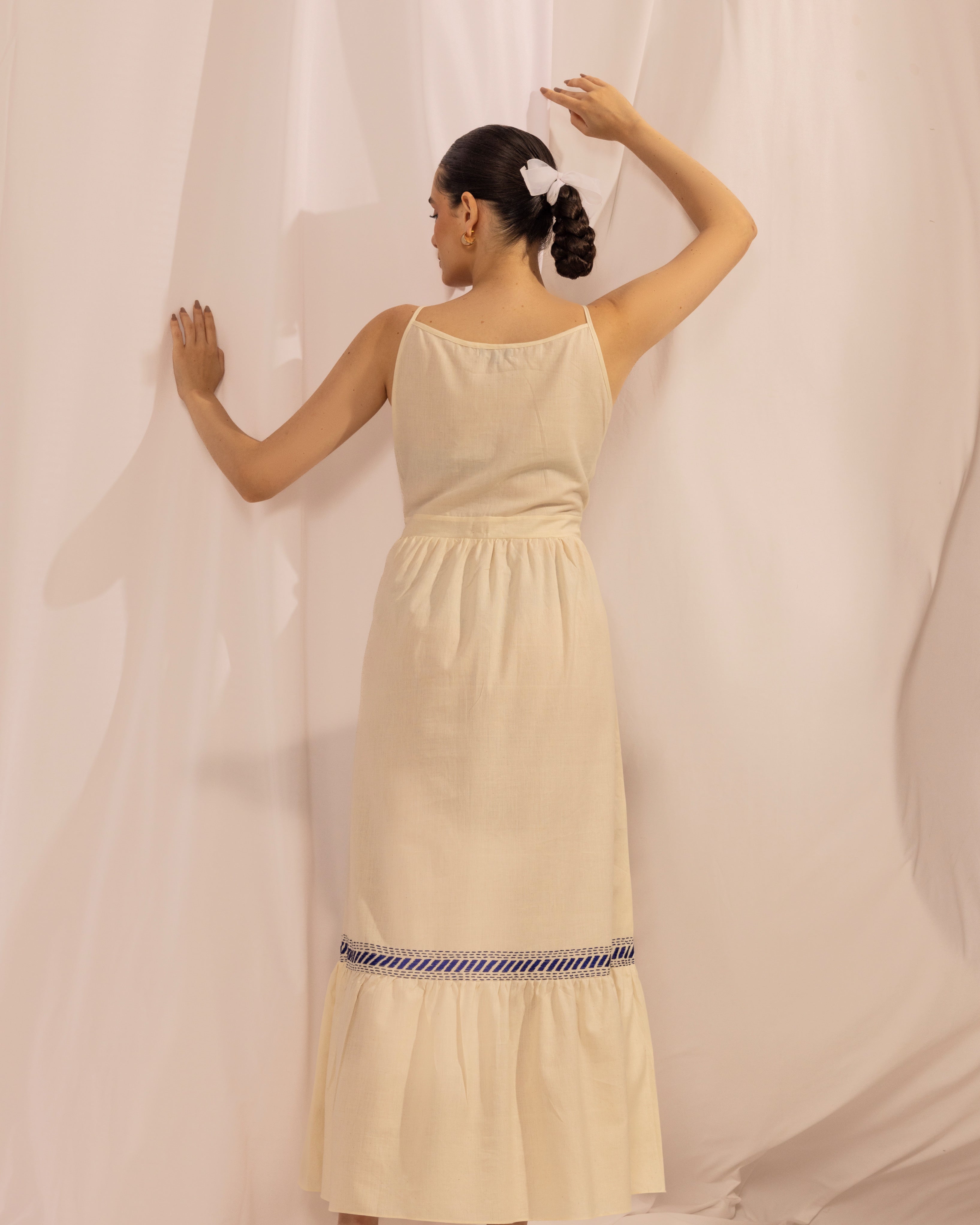 Long Tiered Dress | Hand-Embroidered Kantha Dress The House Of Ara