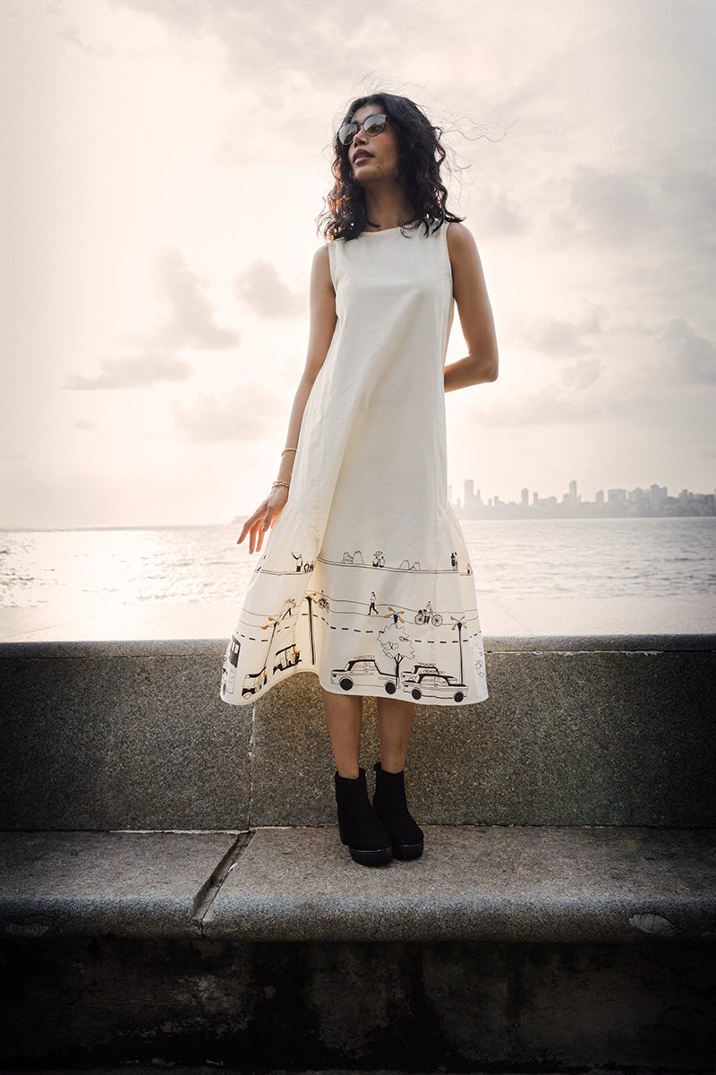 Marine Dress | Hand-Painted Flare Dress Asaii