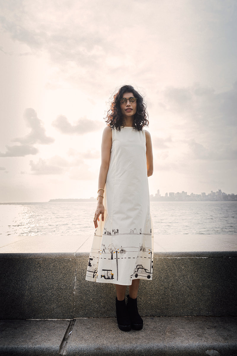 Marine Dress | Hand-Painted Flare Dress Asaii