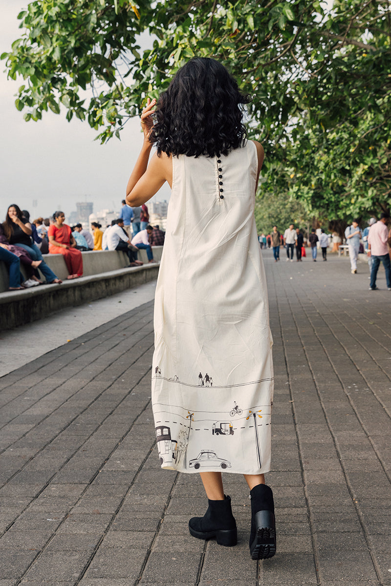 Marine Dress | Hand-Painted Flare Dress Asaii