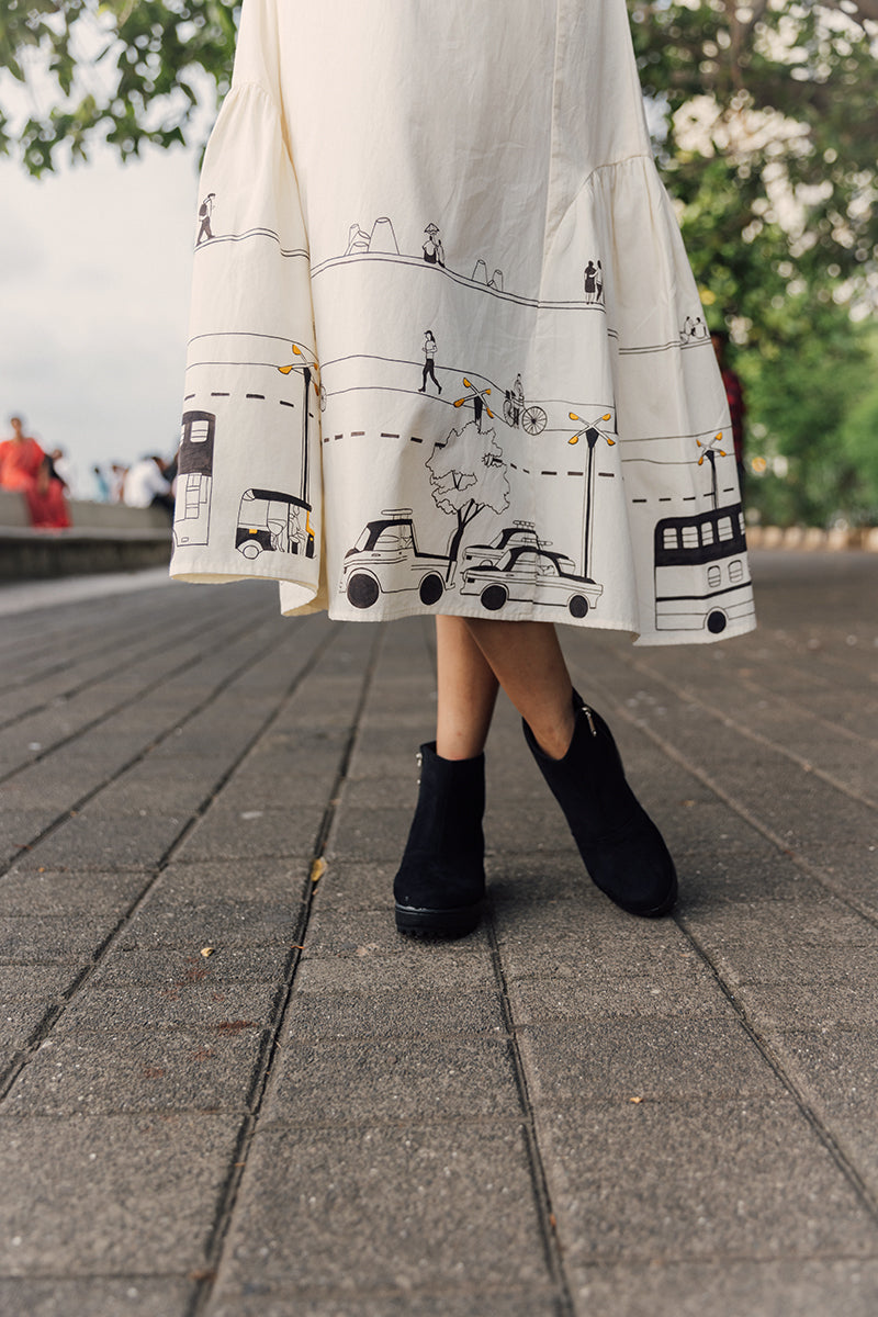 Marine Dress | Hand-Painted Flare Dress Asaii