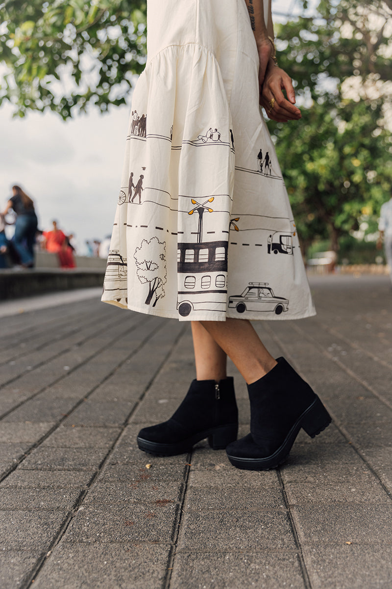 Marine Dress | Hand-Painted Flare Dress Asaii