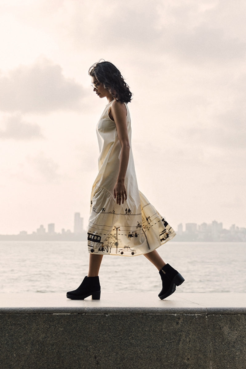 Marine Dress | Hand-Painted Flare Dress Asaii