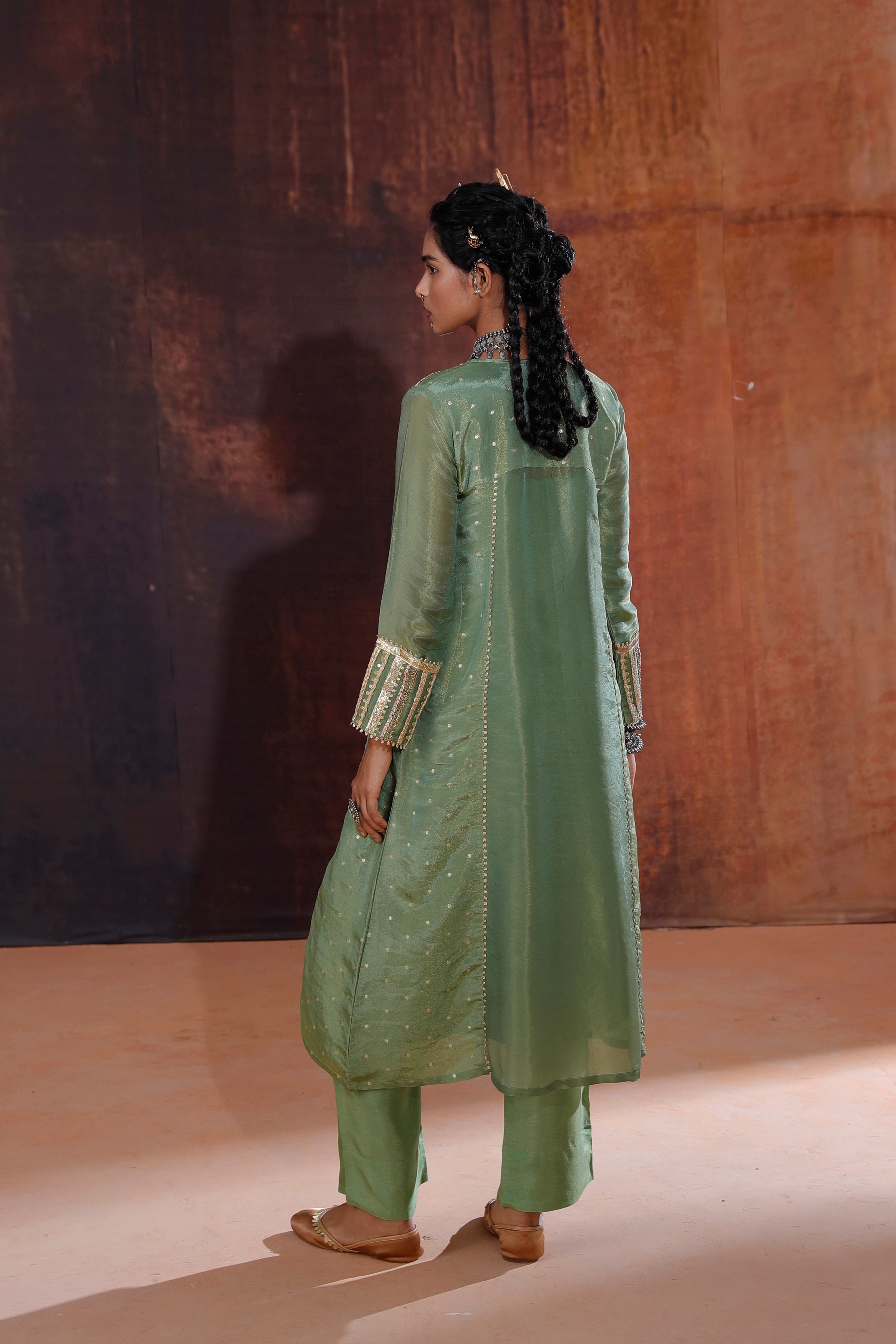 Moss Green Jacquard Kurta Set | Elegant Hand-Embroidered Indian Occasion Wear 