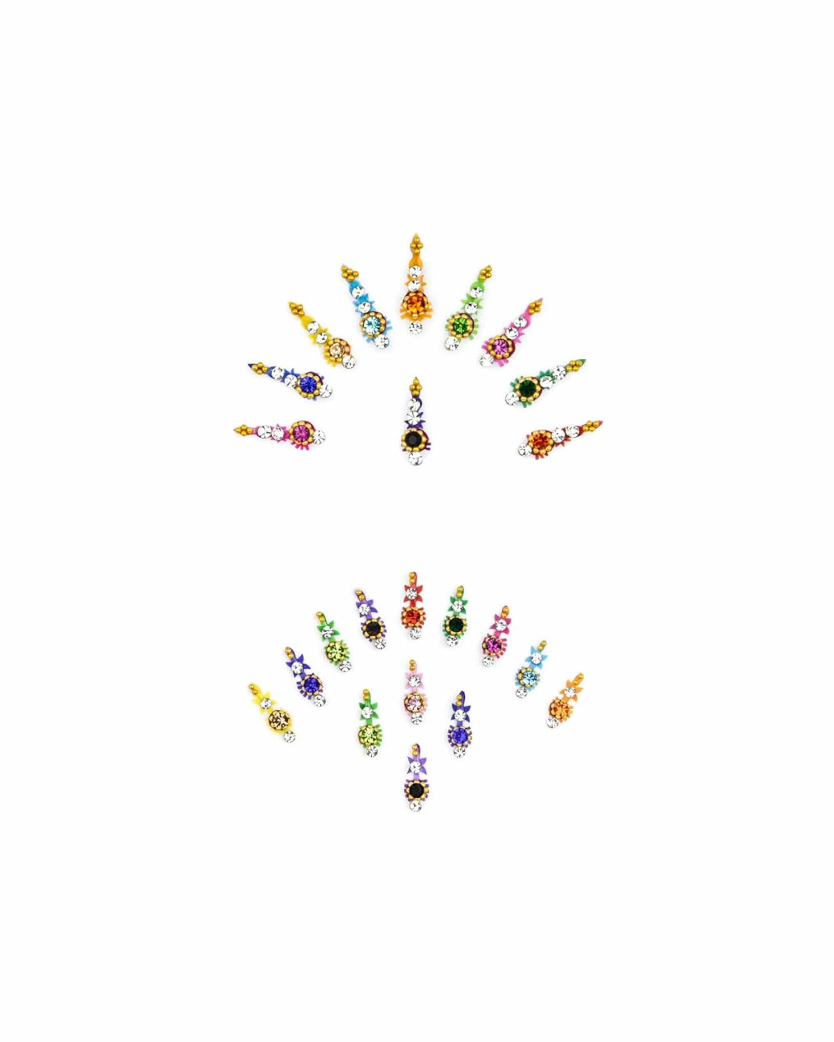 Fancy Assorted Multi-Coloured Rhinestone Statement Bindis | Pack of 60 | Premium Indian Wedding & Occasion Accessories 