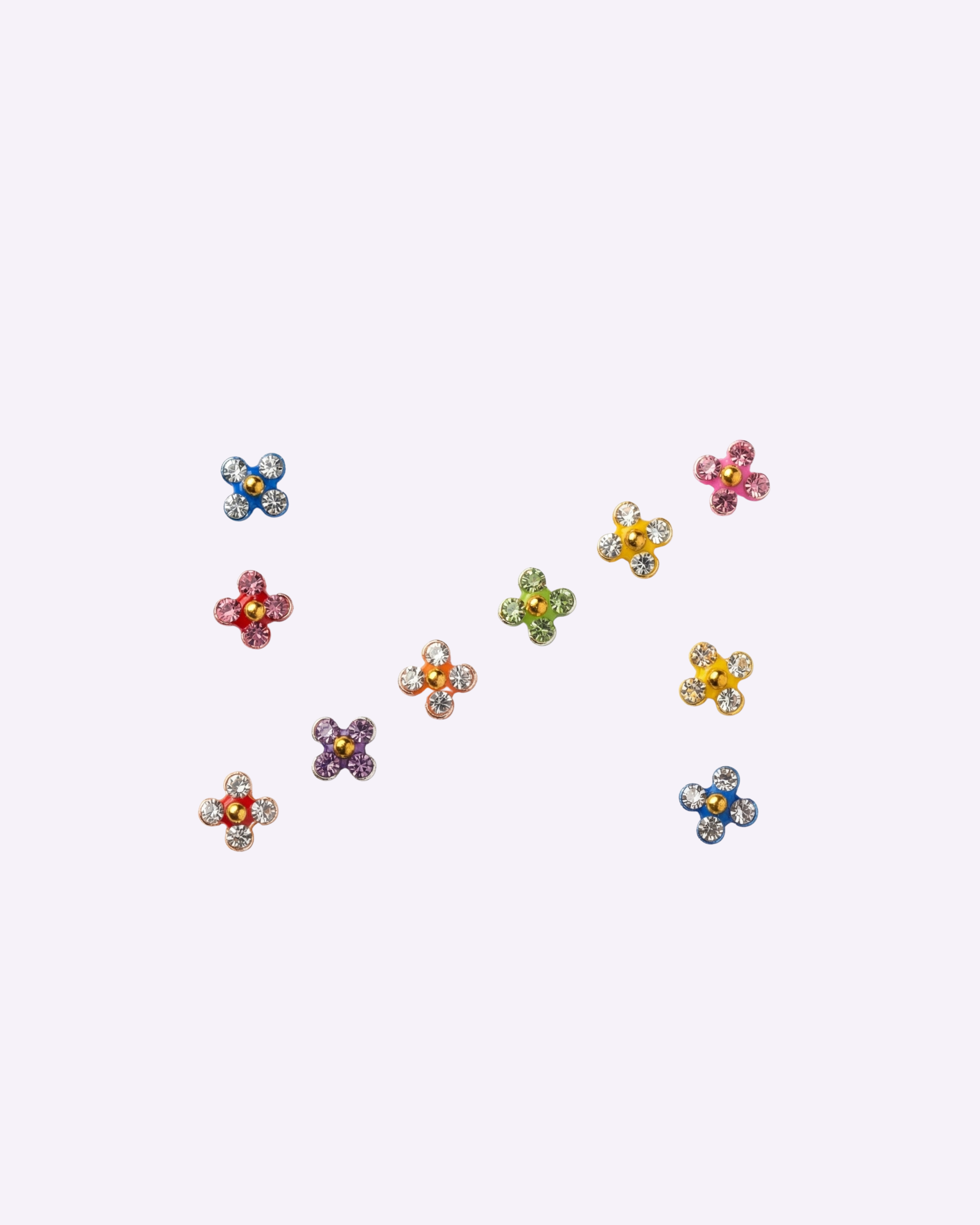 Minimal Multi-Coloured Rhinestone Flower Bindis | Pack of 10 | Indian Wedding & Festive Accessories