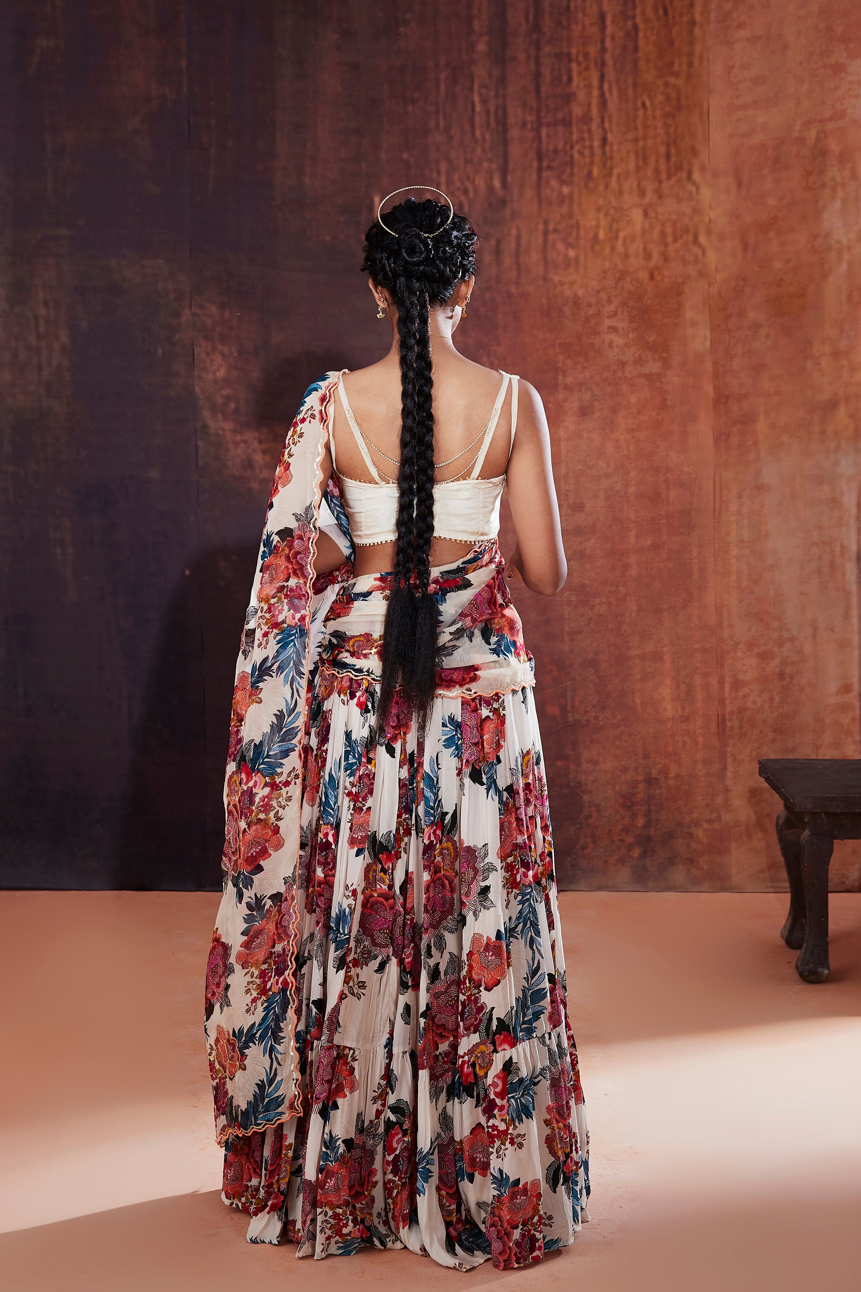 Ivory Floral Printed Lehenga Saree | Stunning Indian Wedding & Occasion Wear 