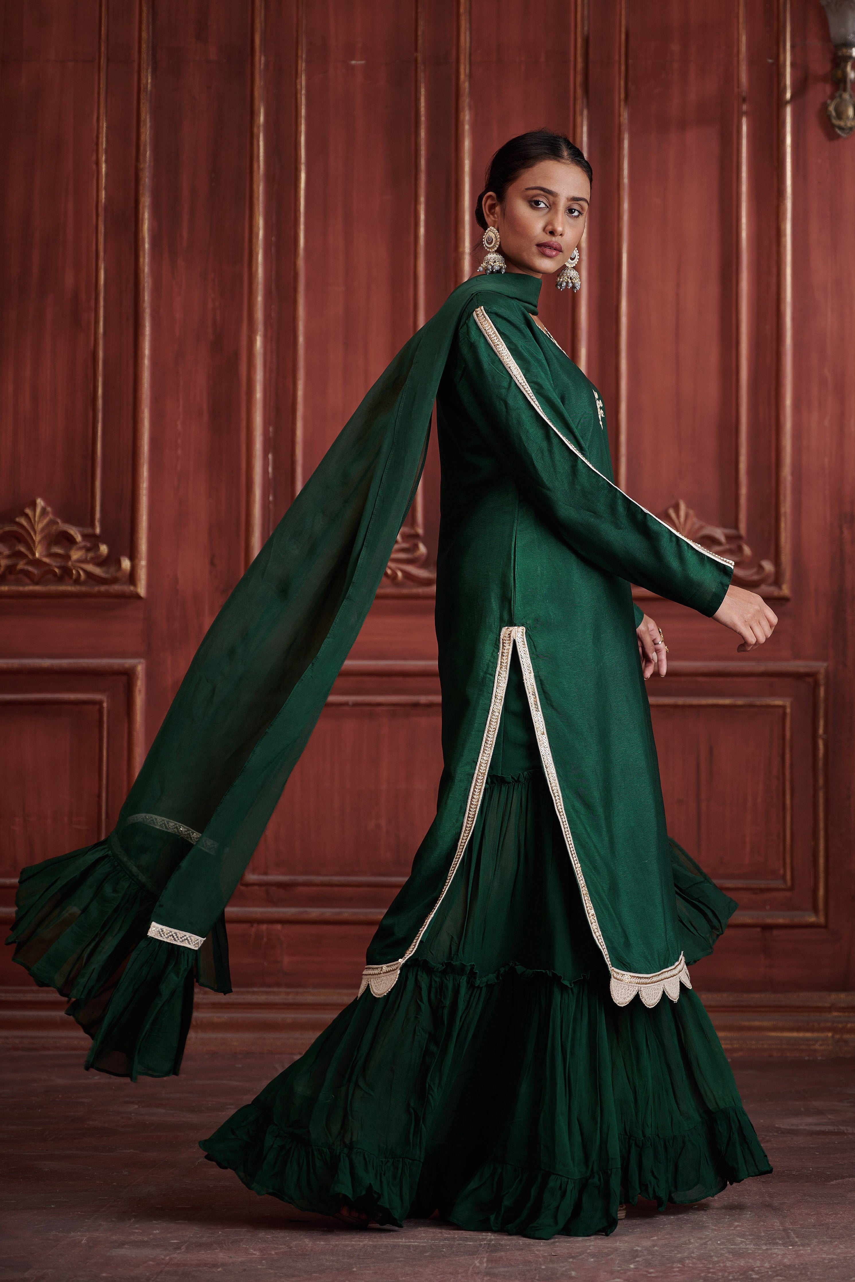 Rang Bottle Green Sharara Set | Designer Indian Occasion Wear 