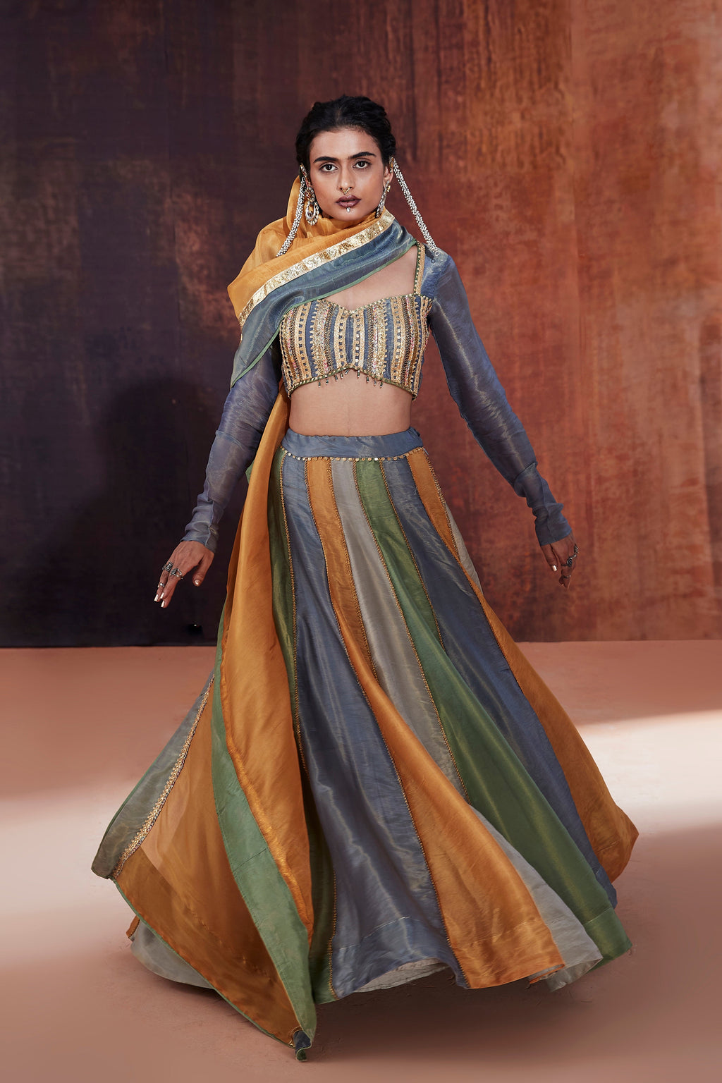 Multi-Coloured Tissue Lehenga Set | Stunning Designer Indian Occasion Wear