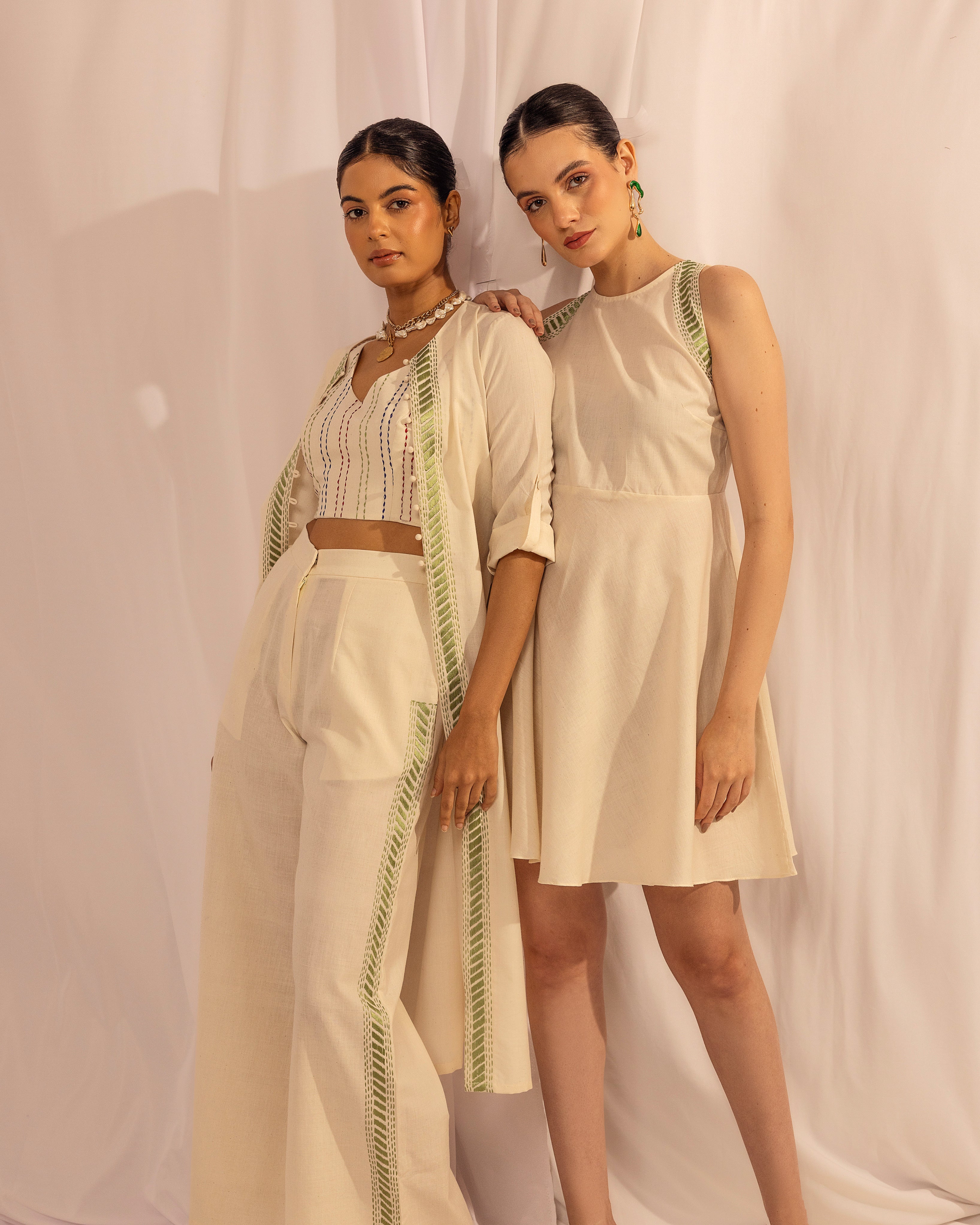 Wide Leg Trousers | Kantha Stitch Detail Pants The House Of Ara