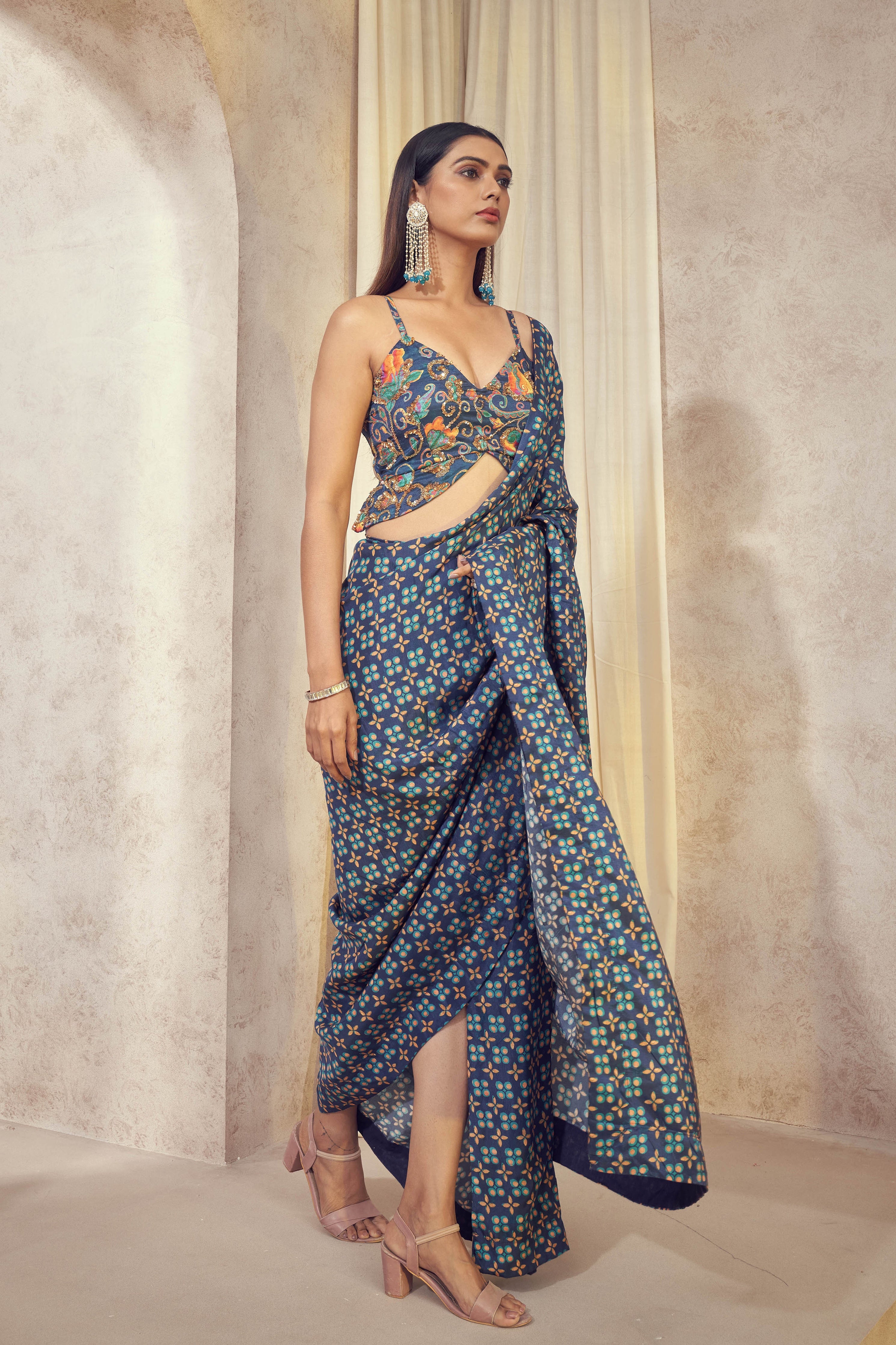 Maaya Pre-Draped Saree With Butterfly Top | Designer Indian Wedding and Occasion Wear 