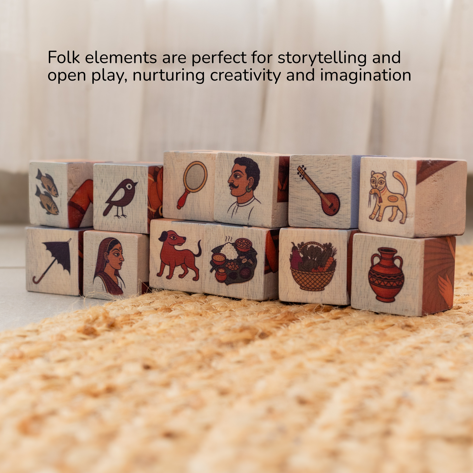 Kalighat Heritage Folk Puzzles | Set of 6 India-Inspired Block Puzzles | Engaging Toys For Children