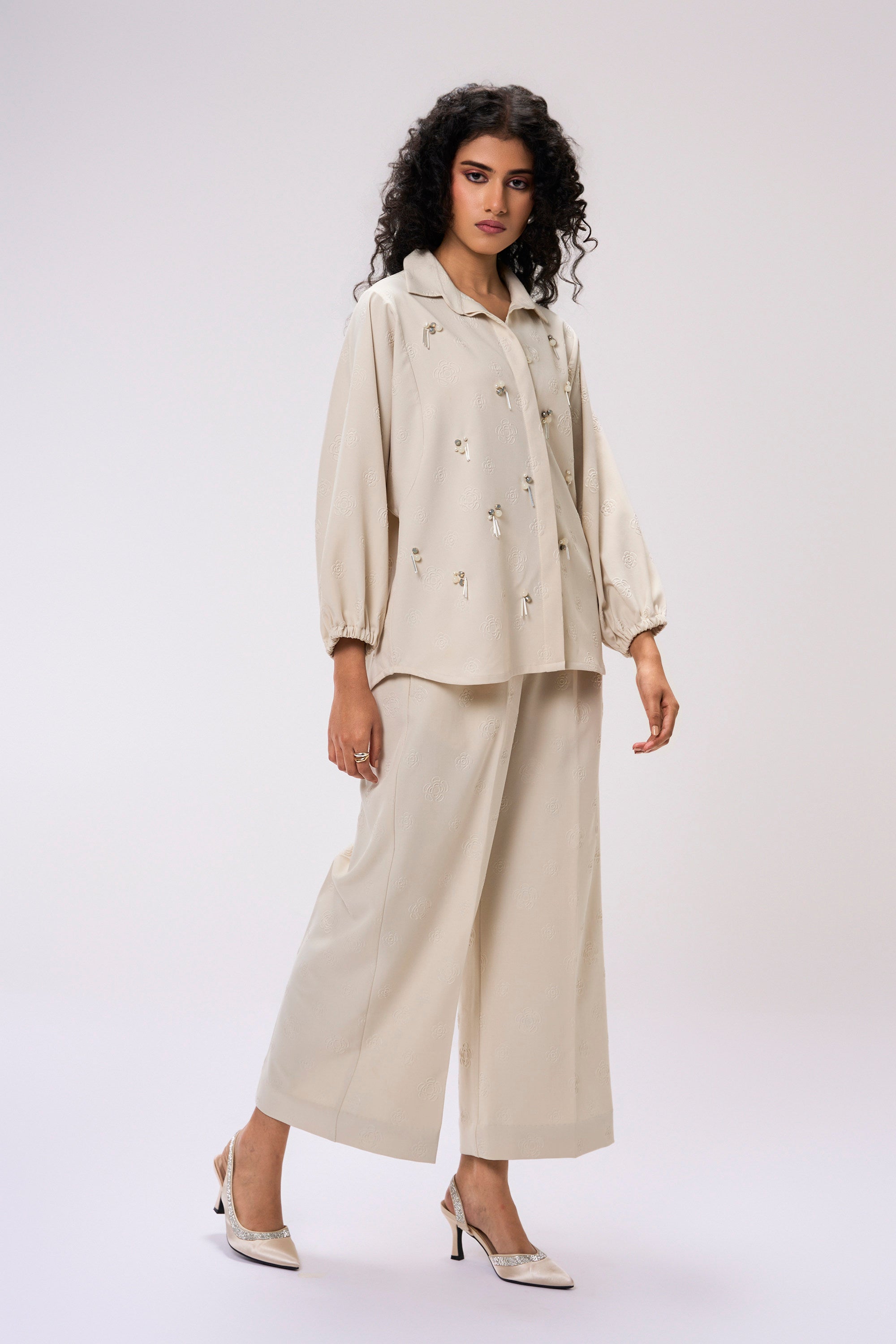 Fleur Co-Ord Set | Sequin Embellished Shirt & Pant Set KOR