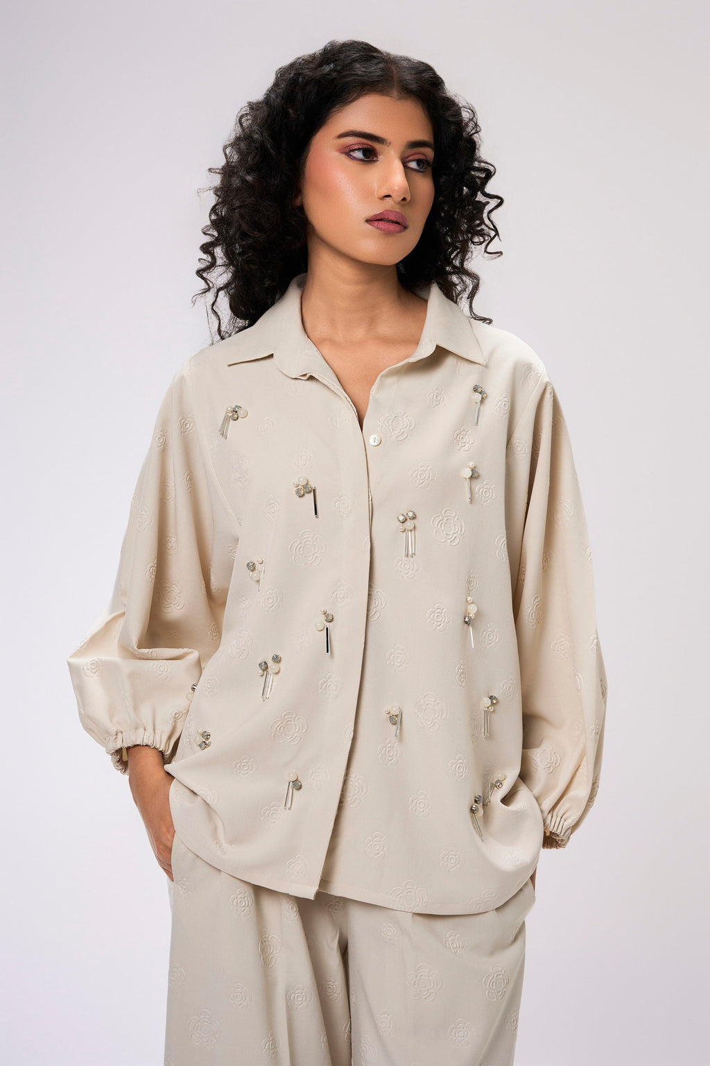 Fleur Co-Ord Set | Sequin Embellished Shirt & Pant Set KOR