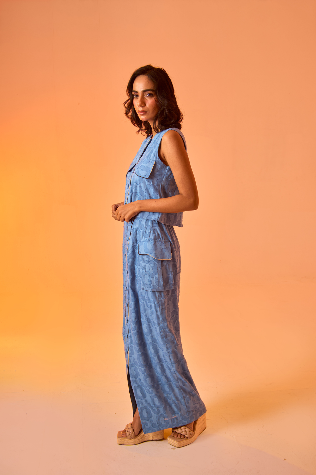 Azora | Floral-Textured Top & Skirt Co-ord Set An'era by Asmita Verma