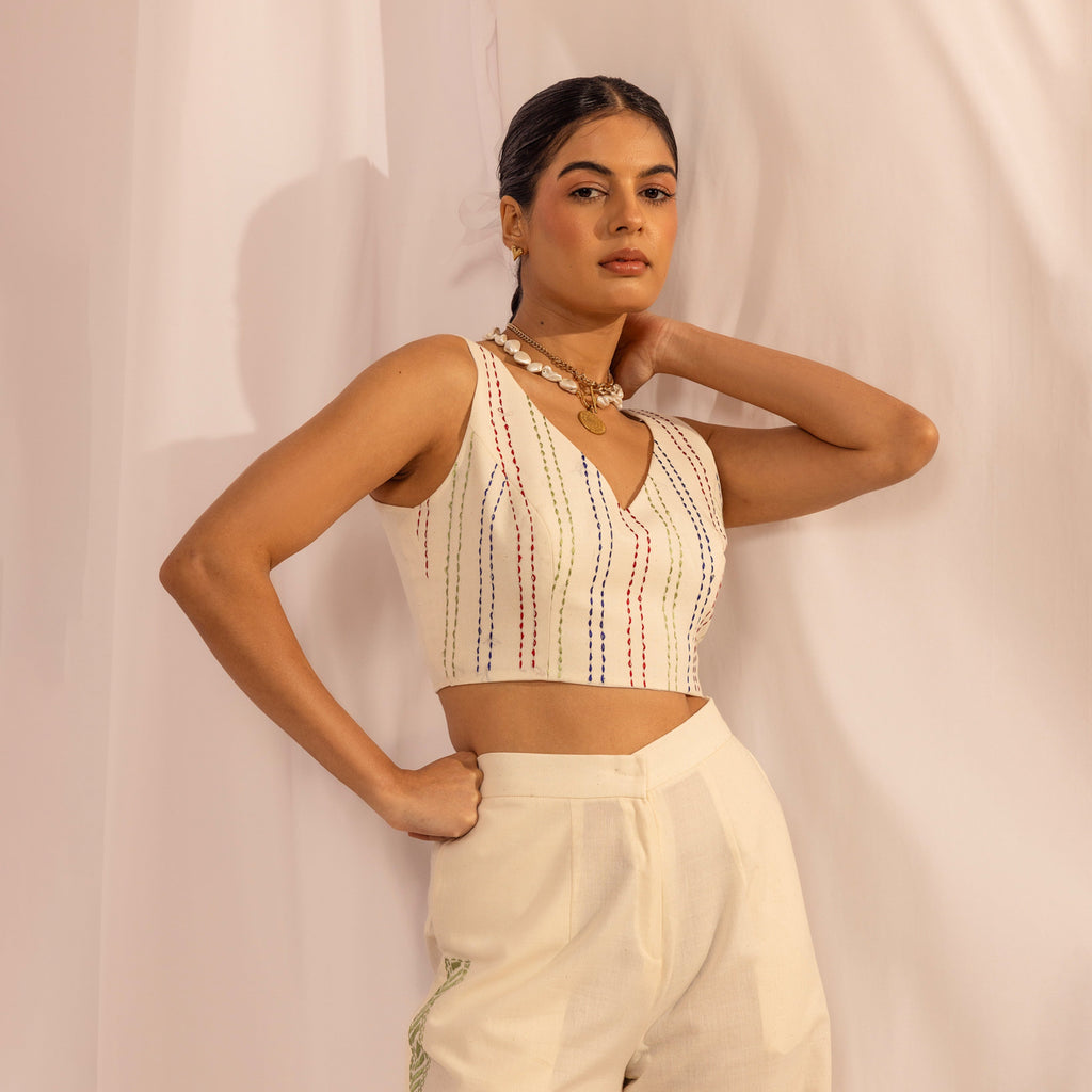 Handmade Kantha Crop Top | Sustainable Hand-Embroidered The House Of Ara