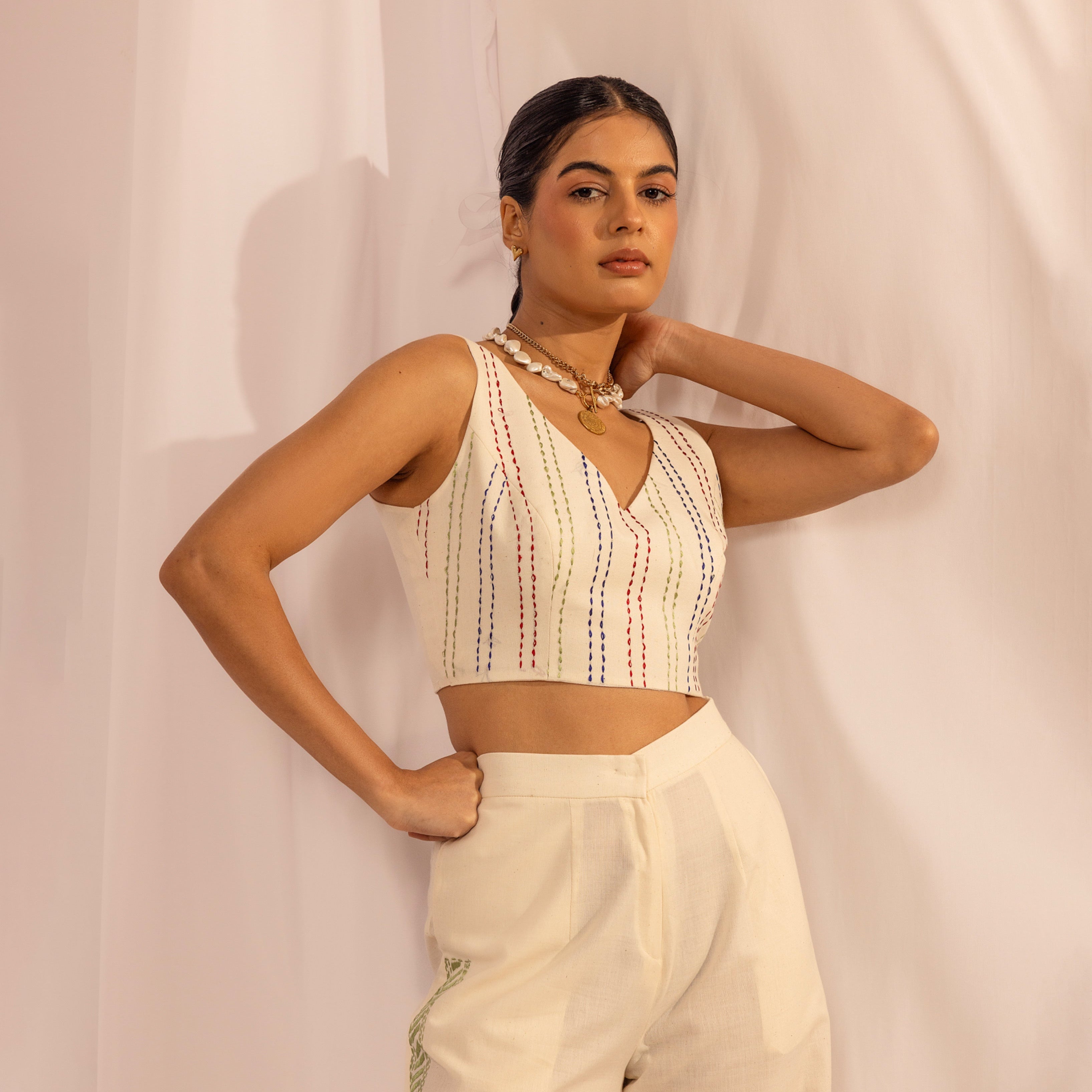 Handmade Kantha Crop Top | Sustainable Hand-Embroidered The House Of Ara