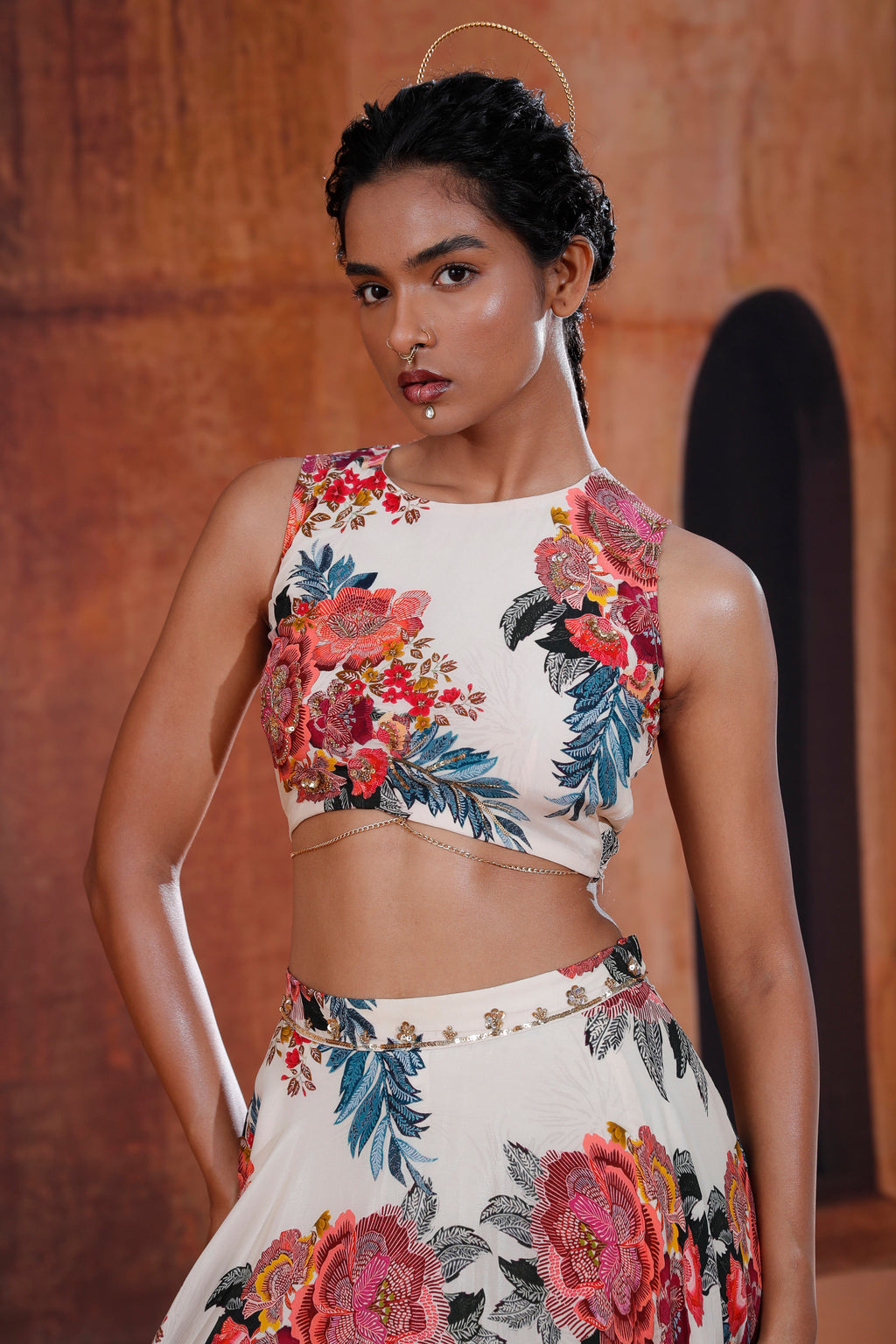 Ivory Floral Printed Lehenga Set | Designer Indo-Western Wedding & Occasion Wear 