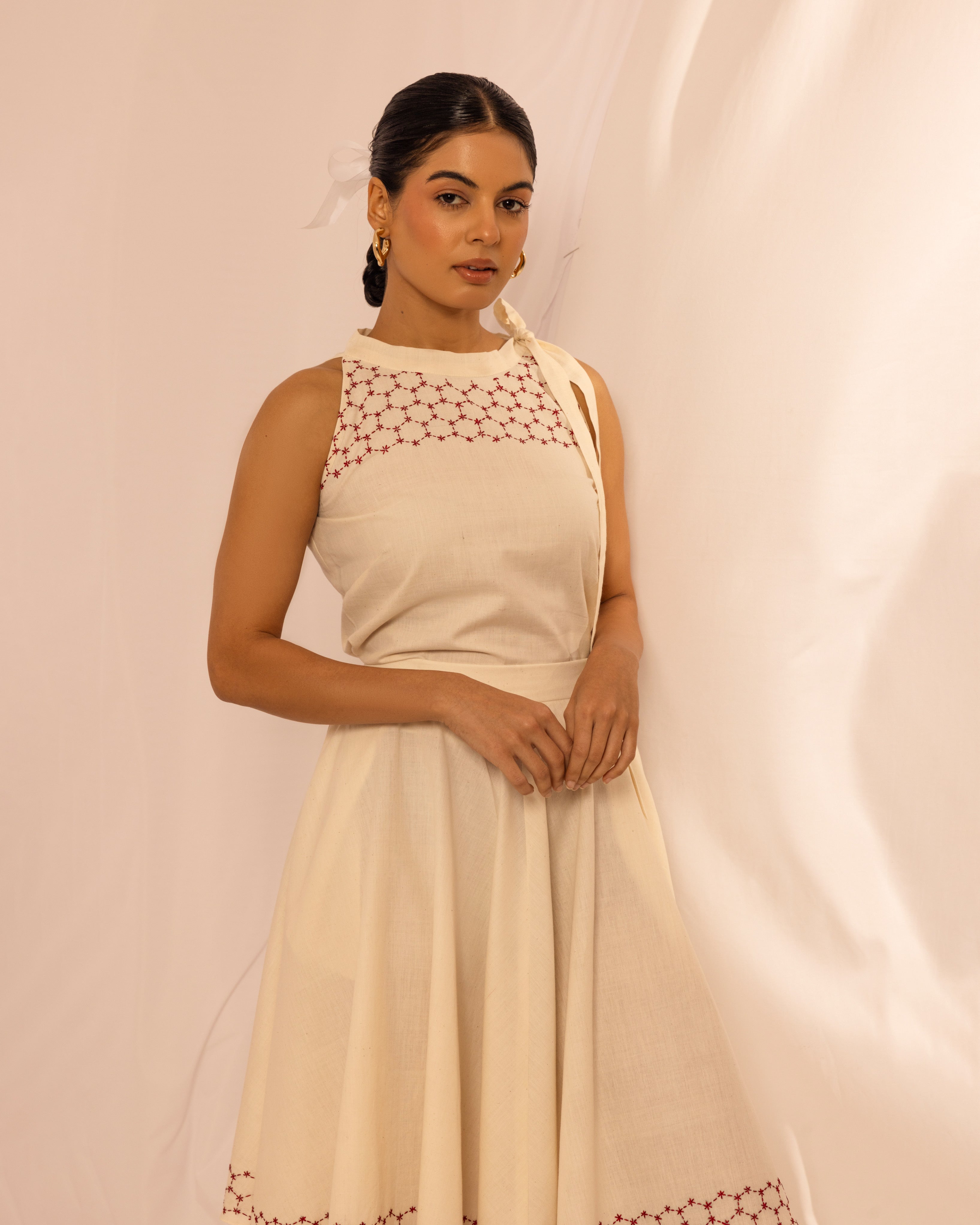 Tie Detail Top | Kantha Cotton High Neck Top The House Of Ara