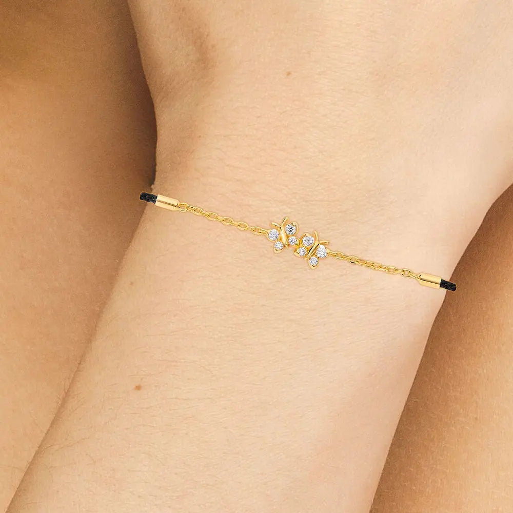 Enchanting Flutterfly™ Gold Vermeil Black Silk Cord Butterfly Bracelet BLOOMTINE