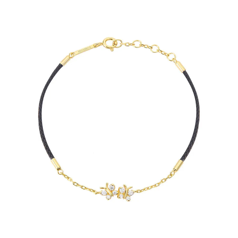 Enchanting Flutterfly™ Gold Vermeil Black Silk Cord Butterfly Bracelet BLOOMTINE