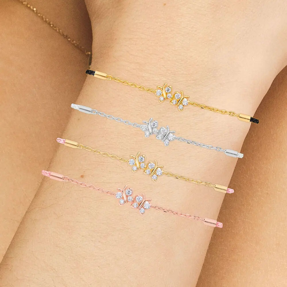 Enchanting Flutterfly™ Gold Vermeil Black Silk Cord Butterfly Bracelet BLOOMTINE