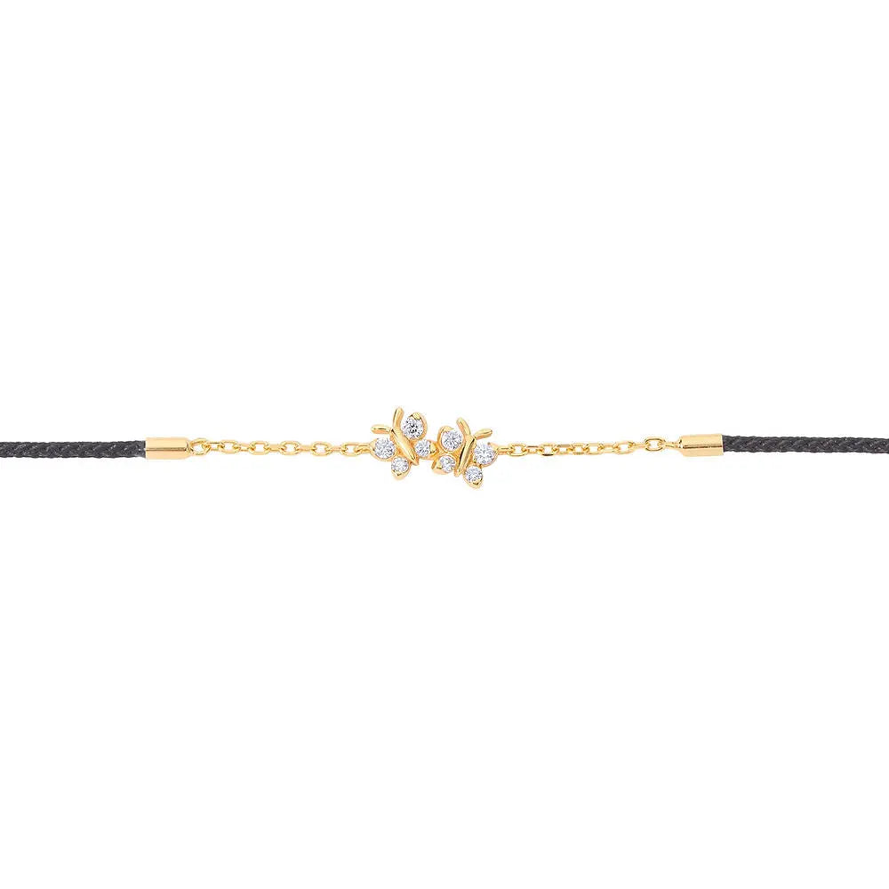 Enchanting Flutterfly™ Gold Vermeil Black Silk Cord Butterfly Bracelet BLOOMTINE