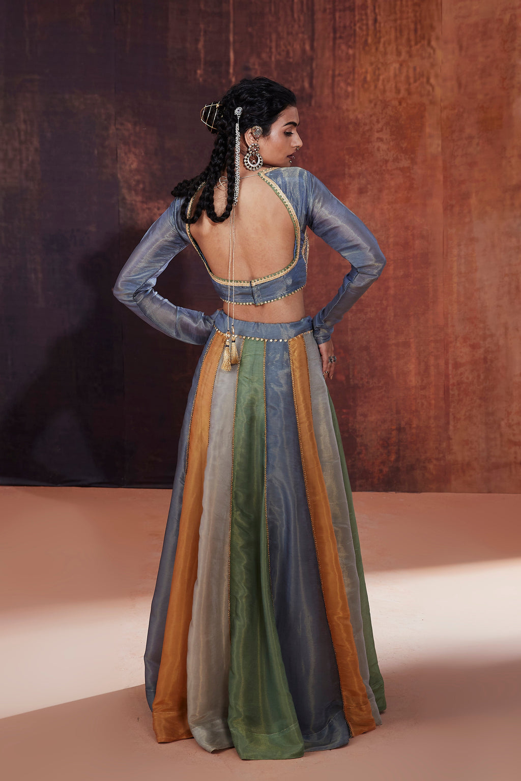Multi-Coloured Tissue Lehenga Set | Stunning Designer Indian Occasion Wear