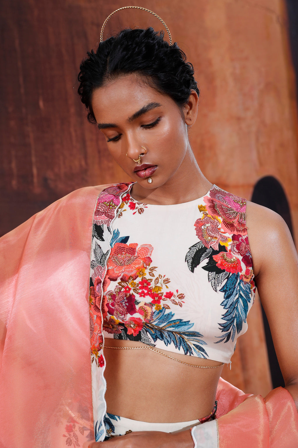 Ivory Floral Printed Lehenga Set | Designer Indo-Western Wedding & Occasion Wear 