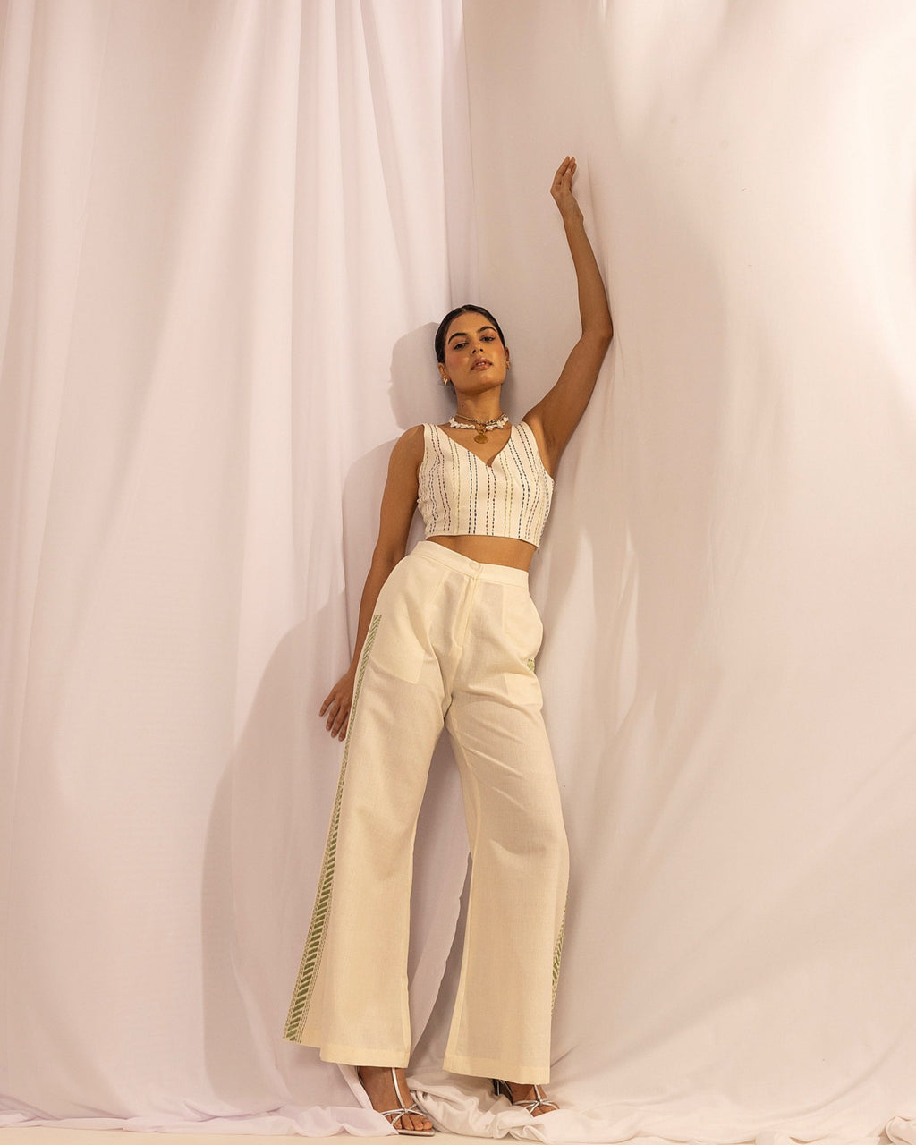 Wide Leg Trousers | Kantha Stitch Detail Pants The House Of Ara