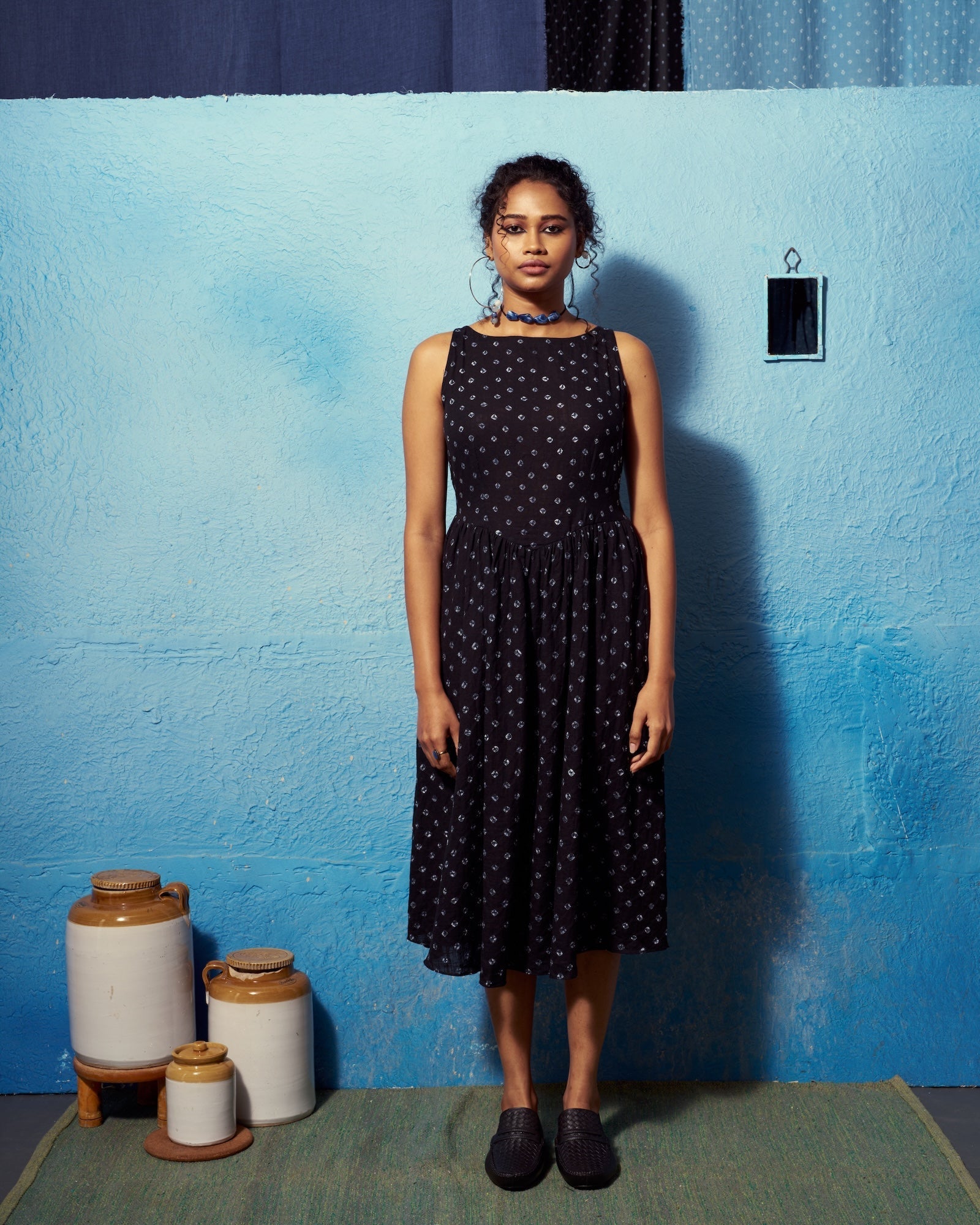 Meher Dress | Black Cotton with Knotted Open Back Detail The House Of Ara