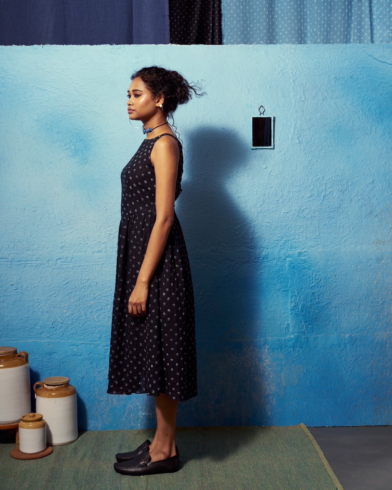 Meher Dress | Black Cotton with Knotted Open Back Detail The House Of Ara