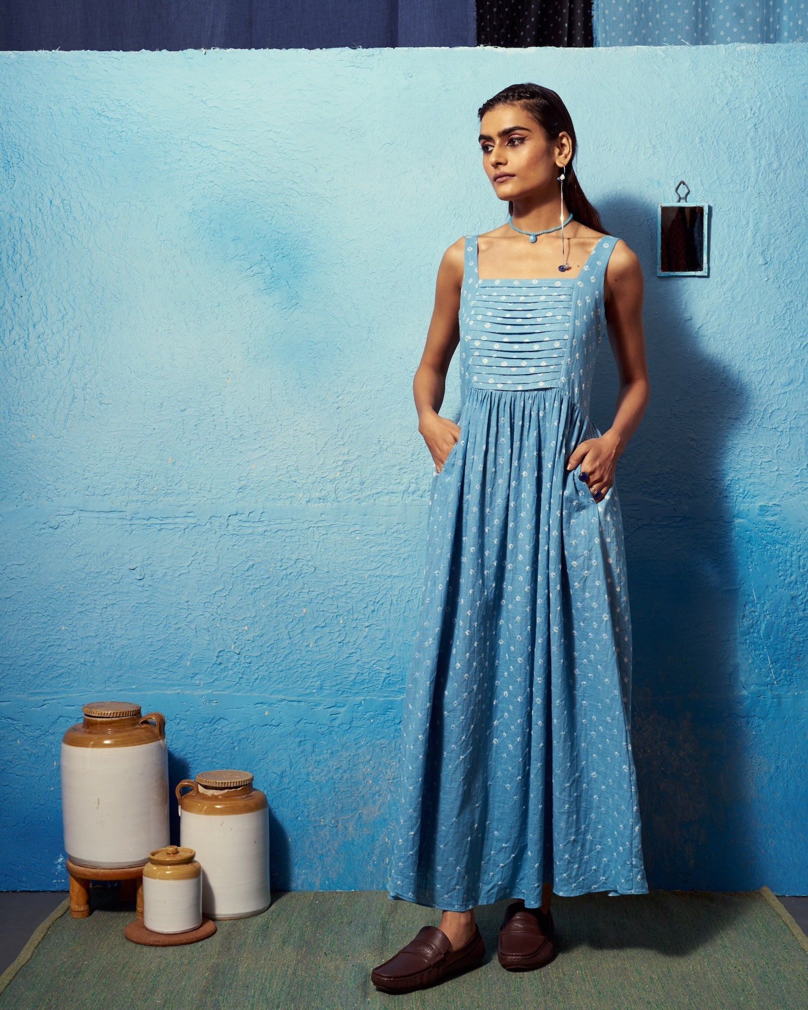 Elegant Mridani Cotton Midi Dress | Statement Tie-Back The House Of Ara