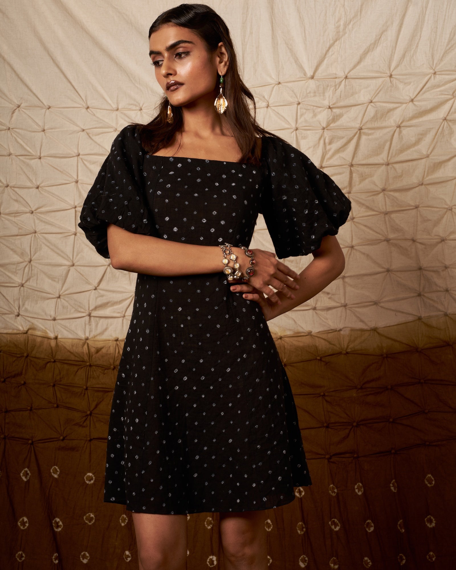 Amaaya Dress| Square Neckline and Artisanal Bandhej Print The House Of Ara