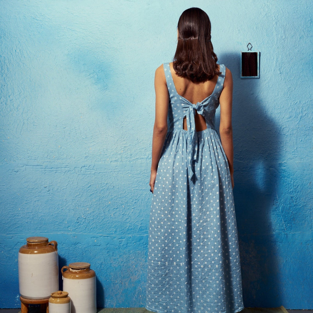 Elegant Mridani Cotton Midi Dress | Statement Tie-Back The House Of Ara