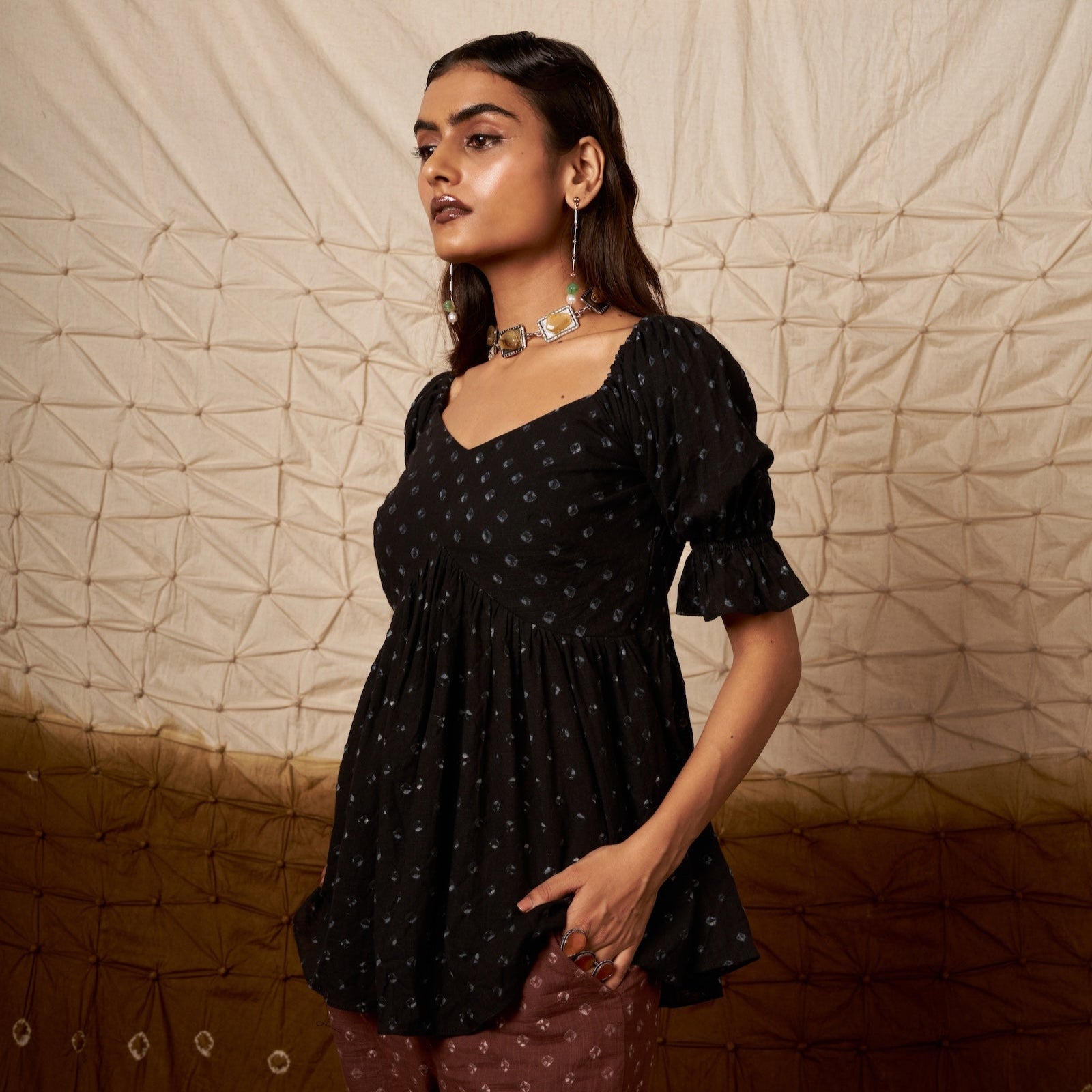 Meghaa Top | Hand-Dyed Puffed Sleeve Summer Top The House Of Ara