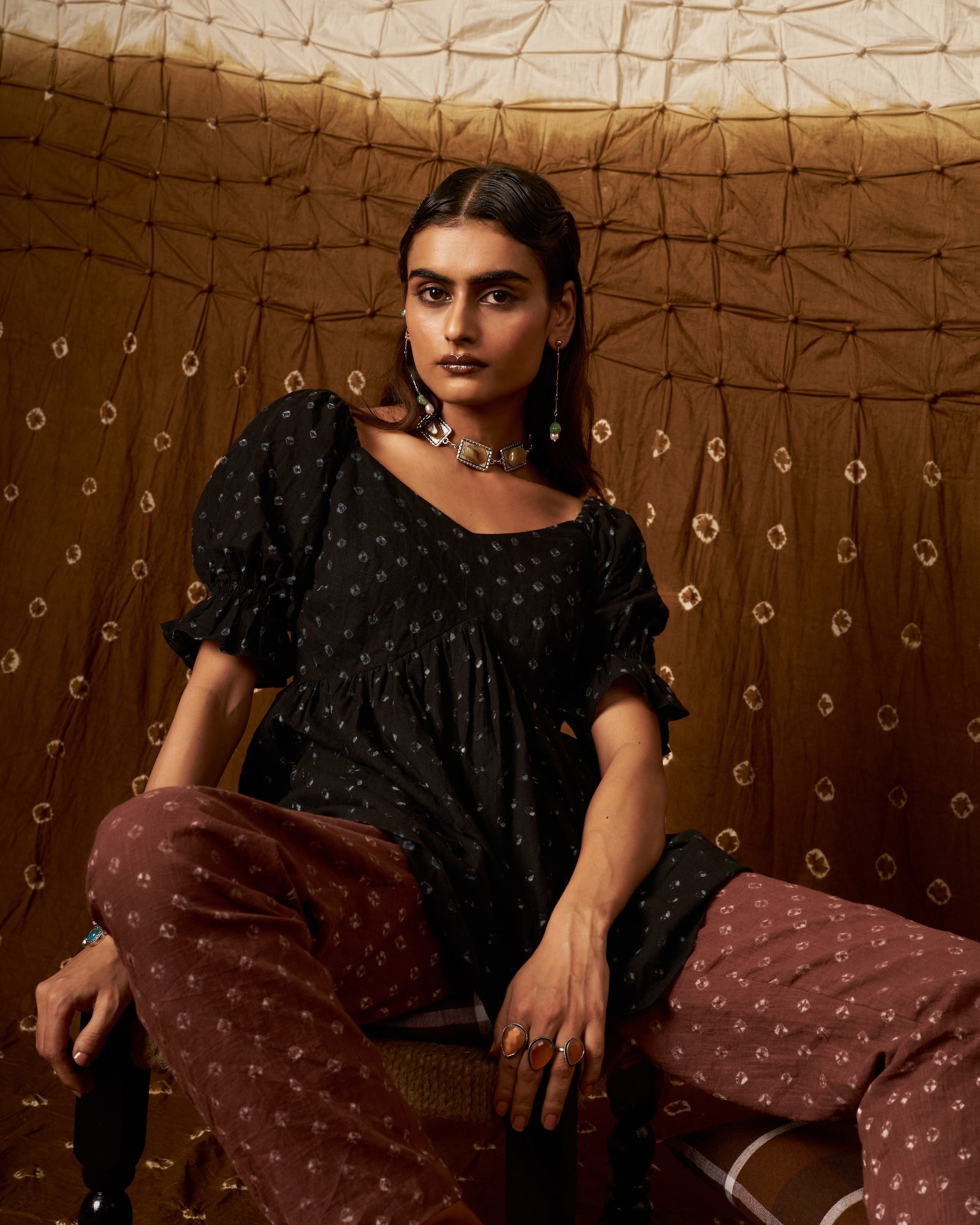 Meghaa Top | Hand-Dyed Puffed Sleeve Summer Top The House Of Ara