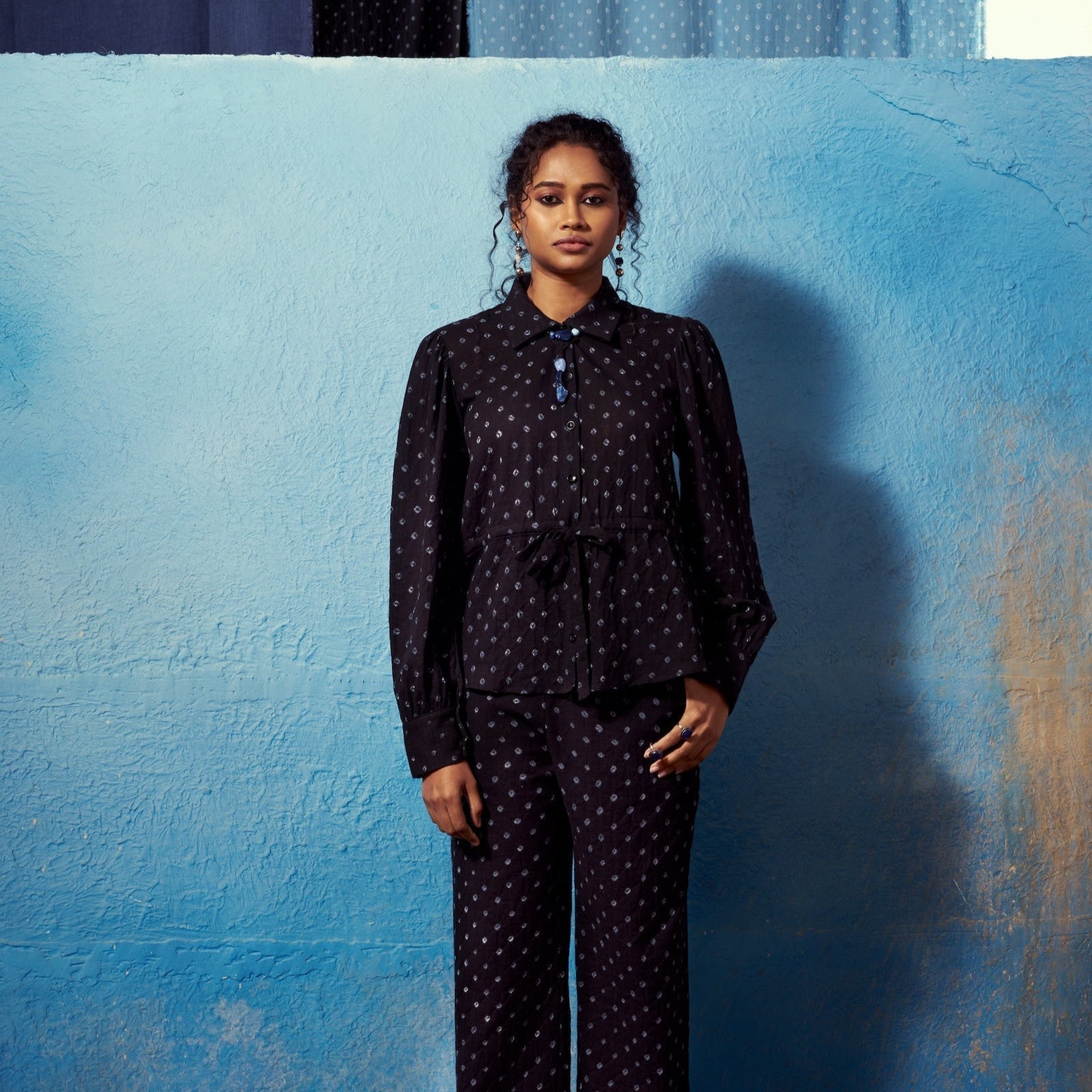 Tara Cotton Shirt | Elegant Black Top with Cinching Waist Tie The House Of Ara