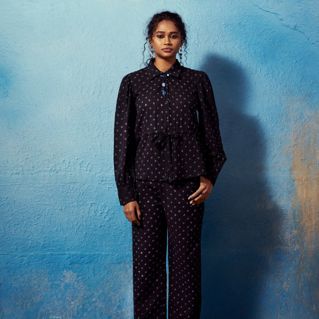 Tara Top and Ira Pants Set |  Black Bandhej Cotton Co-ord The House Of Ara
