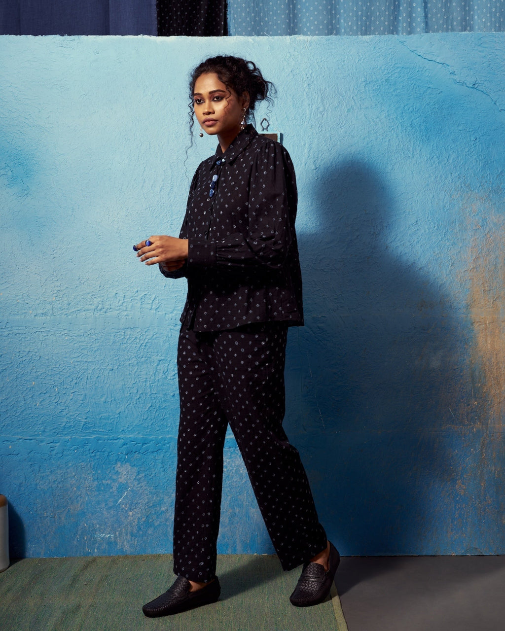 Tara Top and Ira Pants Set |  Black Bandhej Cotton Co-ord The House Of Ara