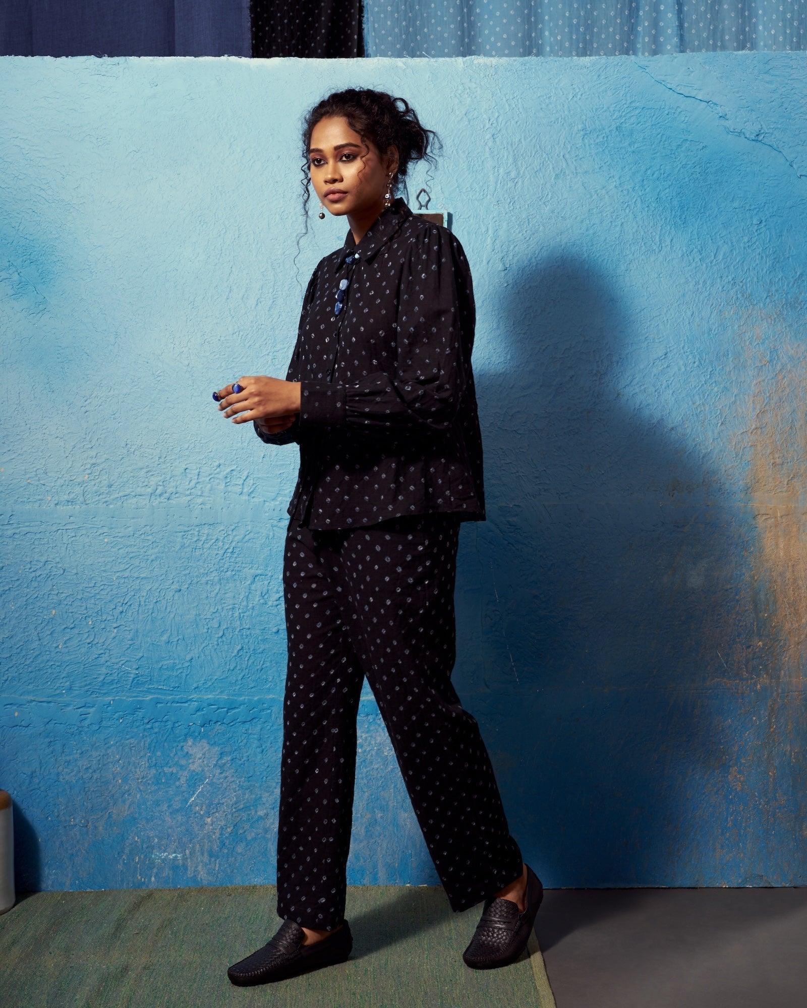 Tara Top and Ira Pants Set |  Black Bandhej Cotton Co-ord The House Of Ara