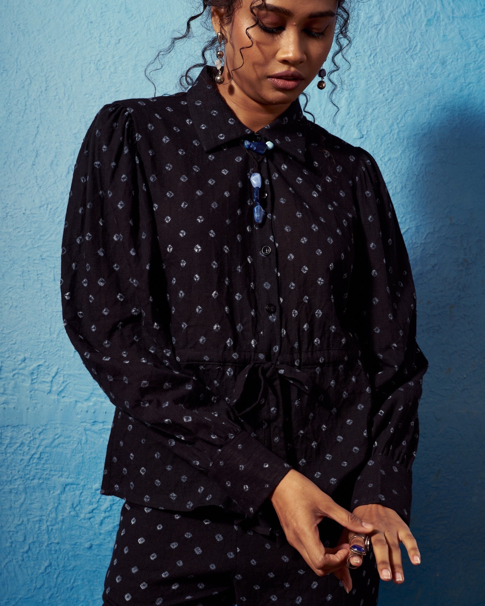 Tara Cotton Shirt | Elegant Black Top with Cinching Waist Tie The House Of Ara