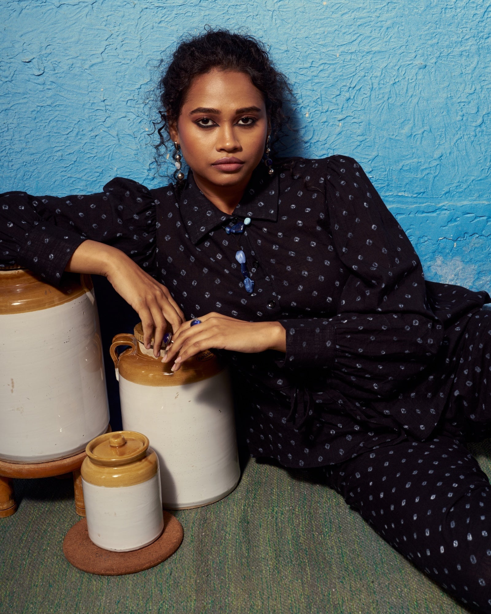 Tara Cotton Shirt | Elegant Black Top with Cinching Waist Tie The House Of Ara