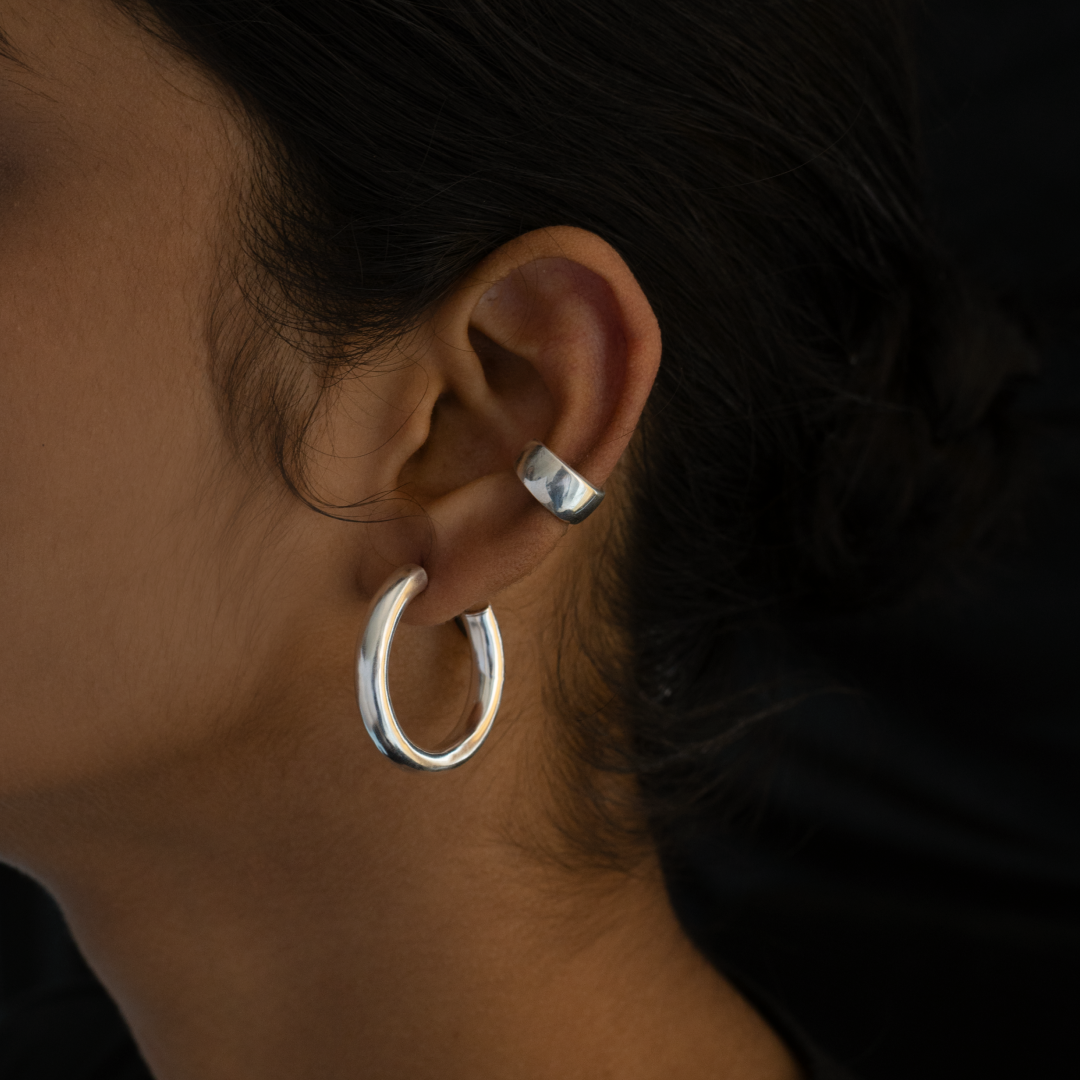 Arc Hoop Small + Pebble Ear Cuff Set | Designer Earring Set 