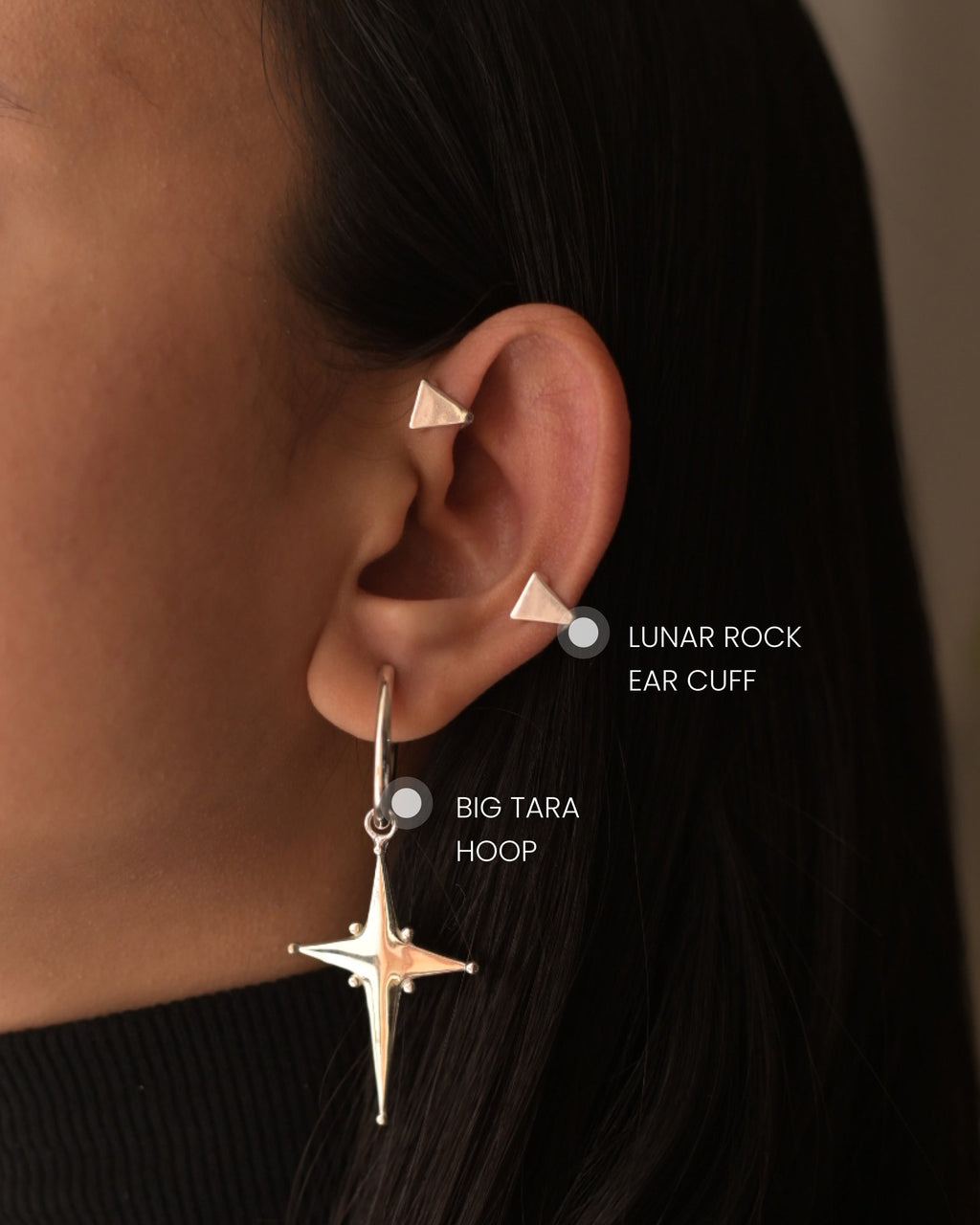 Big Tara Hoops + Pair of Lunar Rock Ear Cuff Set | Contemporary Earring Set 