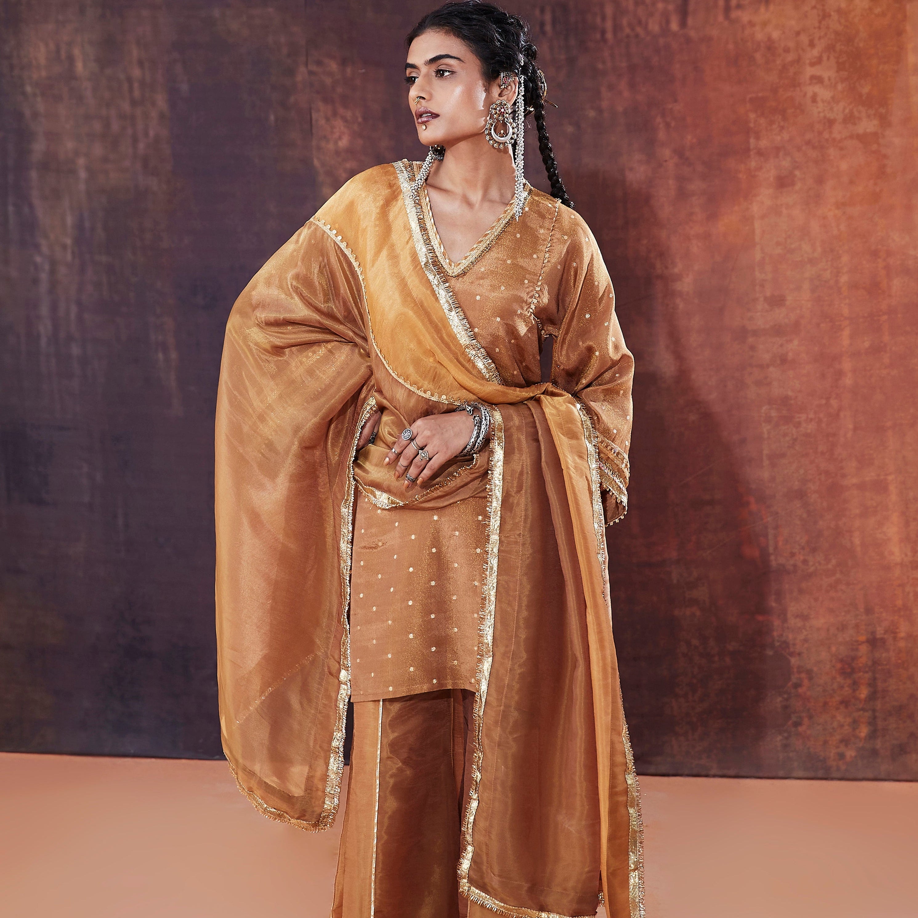 Brown Kalidar Sharara Set | Elegant Indian Occasion Wear