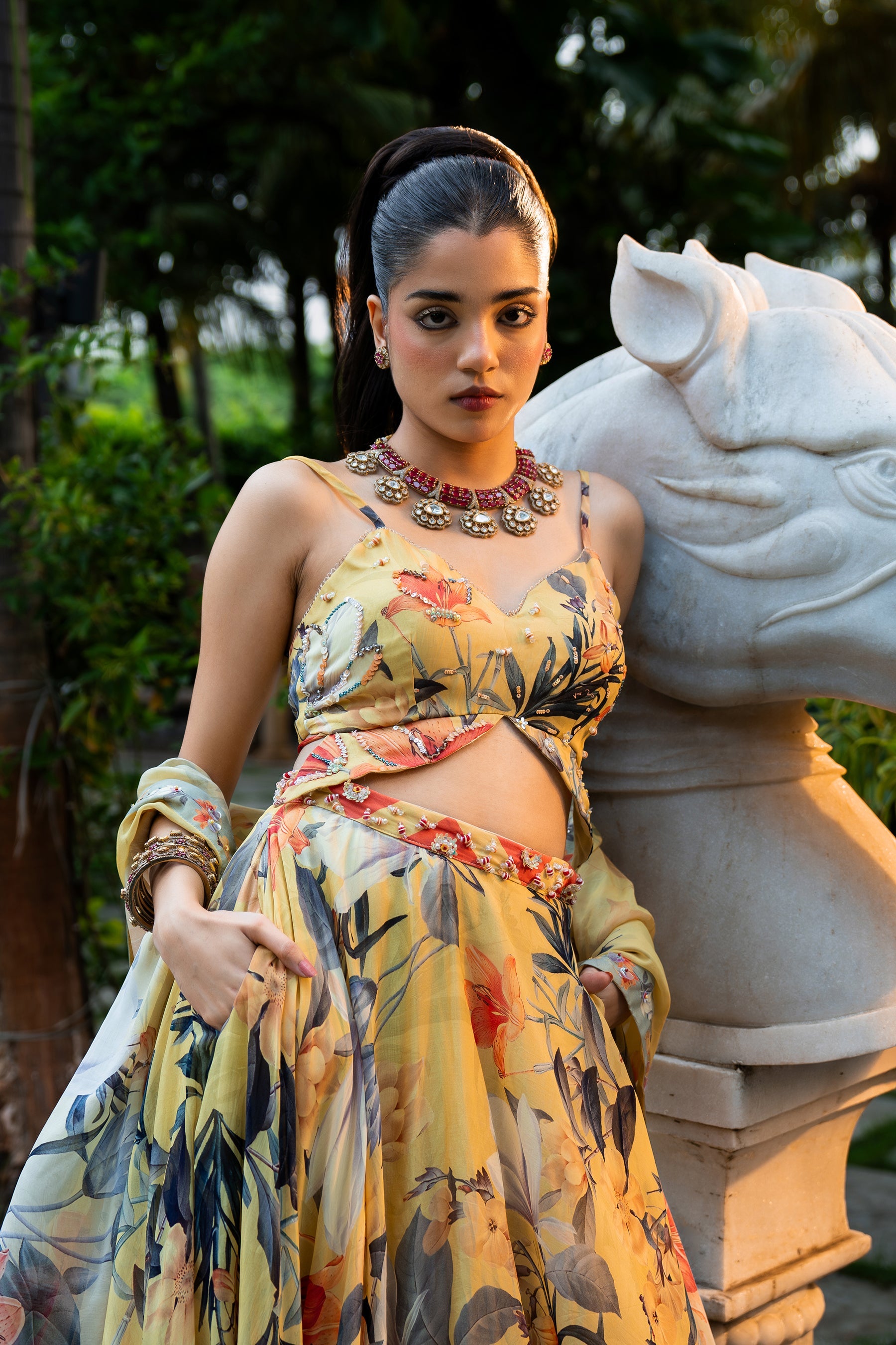 Misted Yellow Organza Lehenga Set | Modern Indian Wedding & Occasion Wear 